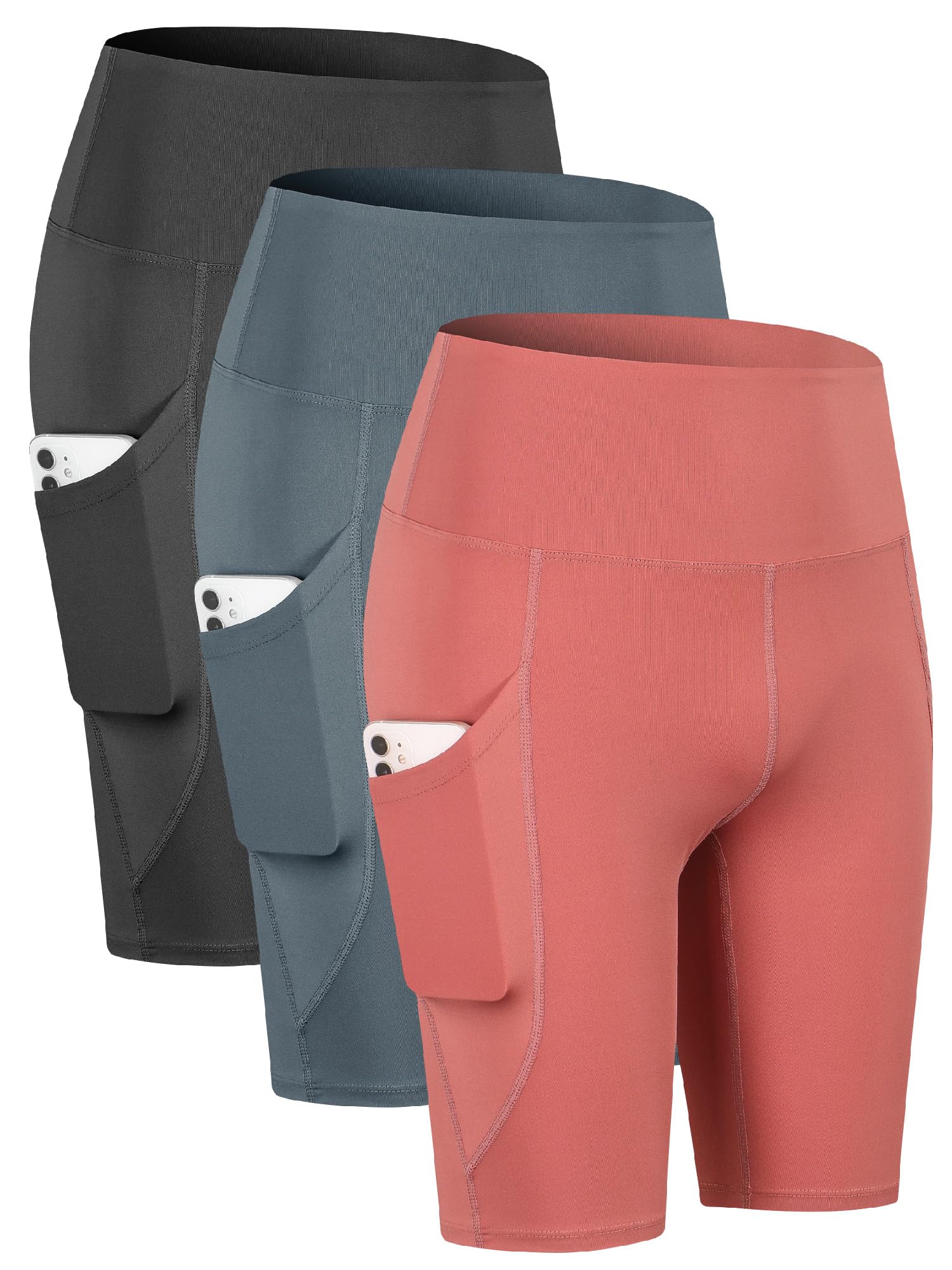 TAISIM Pantalones cortos de yoga para mujer con bolsillos, control de abdomen, para entrenamiento, atletismo, correr, para mujer