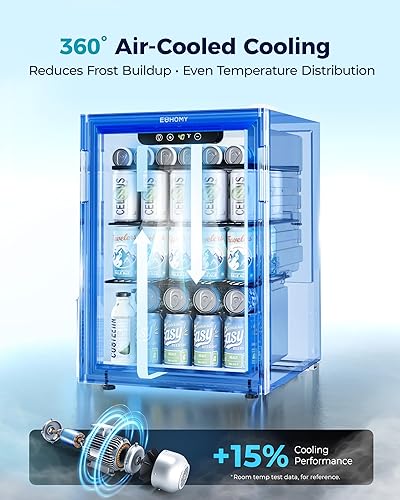 Miniatura 5 de EUHOMY Refrigerador de bebidas para 100 latas, mini refrigerador con puerta de vidrio para cerveza, bebidas, vinos, refrigerador independiente de