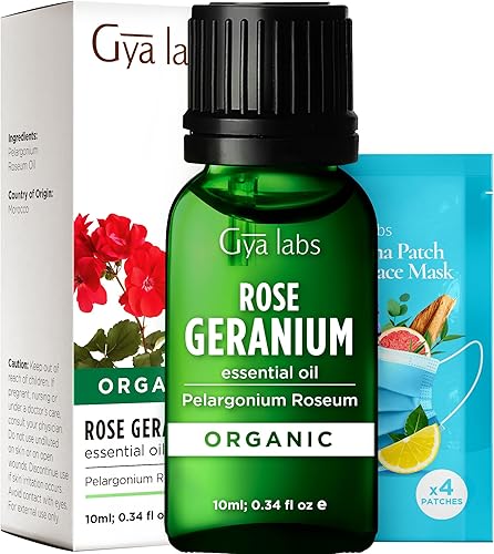 Gya Labs Aceite esencial de geranio rosa orgánico para la piel, 100% puro y natural, aceite esencial de geranio orgánico para difusor, aromaterapia