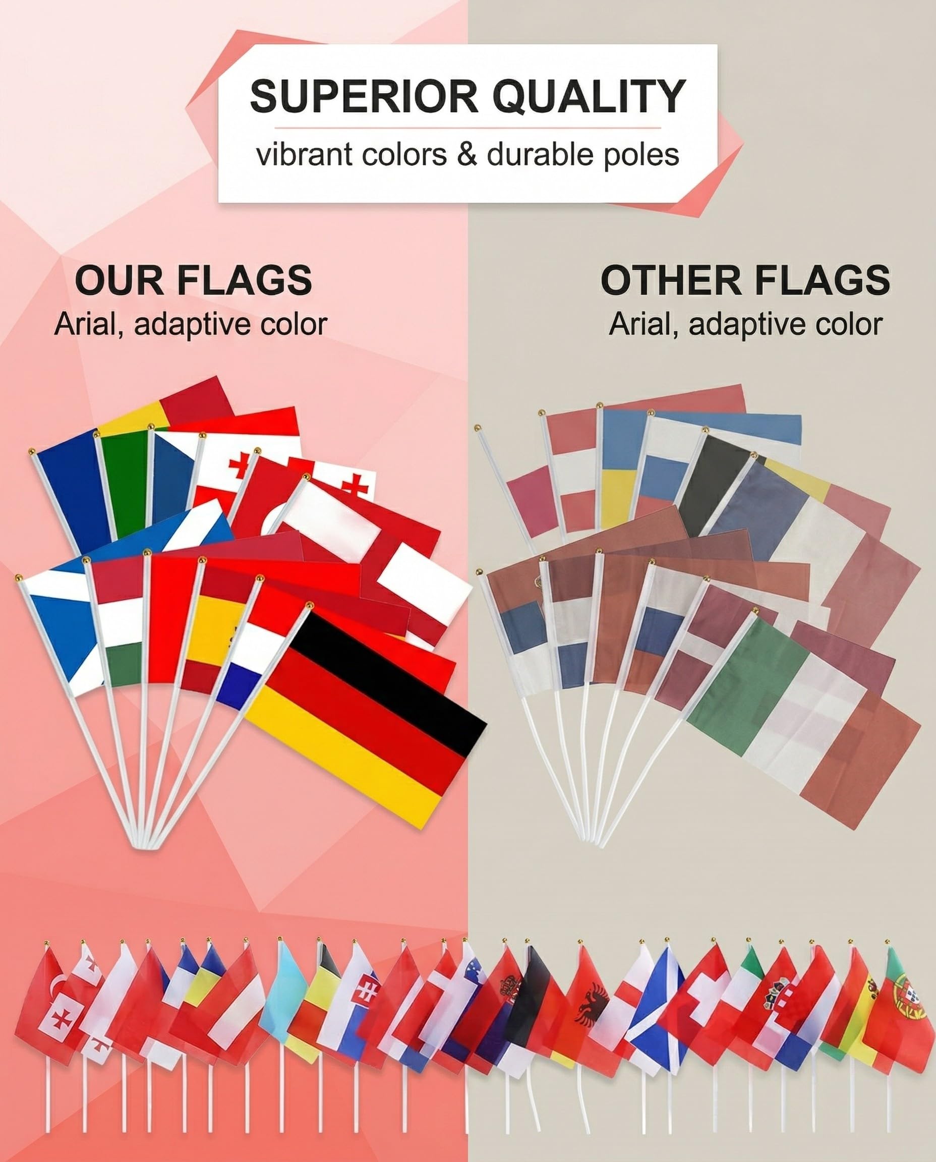 Banderas Países Europeos 24 Unidades Doble Cara con Palo para Mundial Eurocopa Fútbol Fiestas Decoración Eventos Deportivos