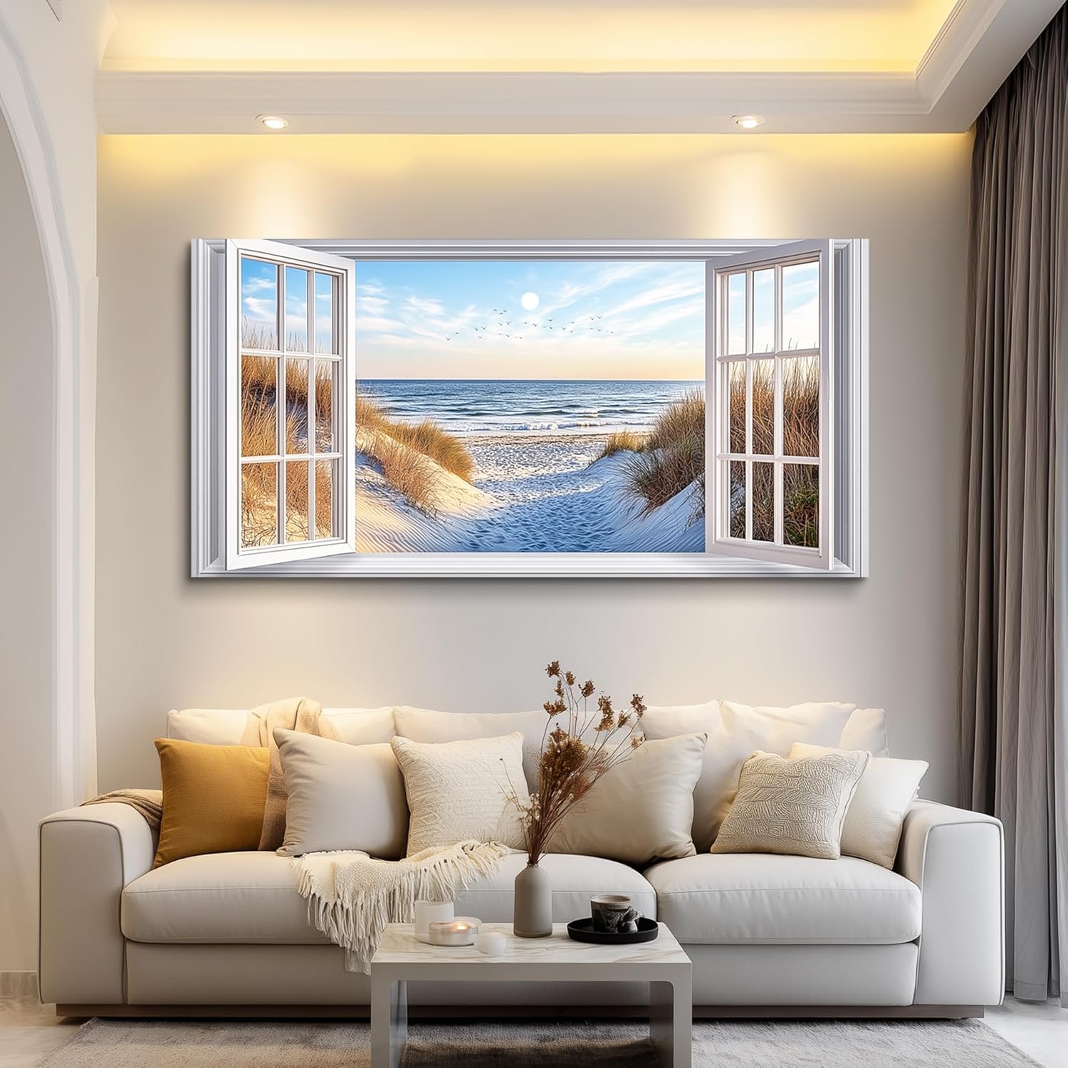 JUDASJART Large Wall Decor For Living Room Canvas Wall Art For Office Modern Wall Decorations For Bedroom Coastal Beach Landscape Painting Farmhouse Pictures Artwork Room Home Decor 24x48 In