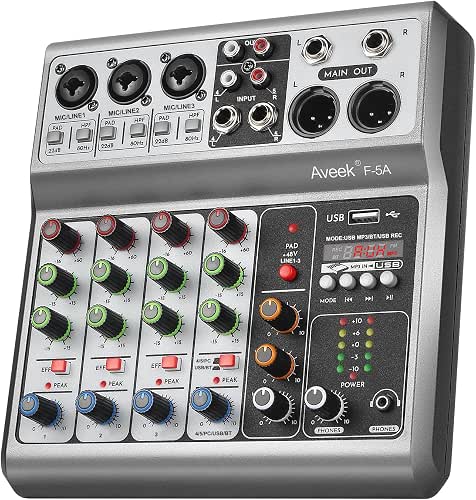 Aveek Professional Audio Mixer, Sound Board Mixing Console with 5