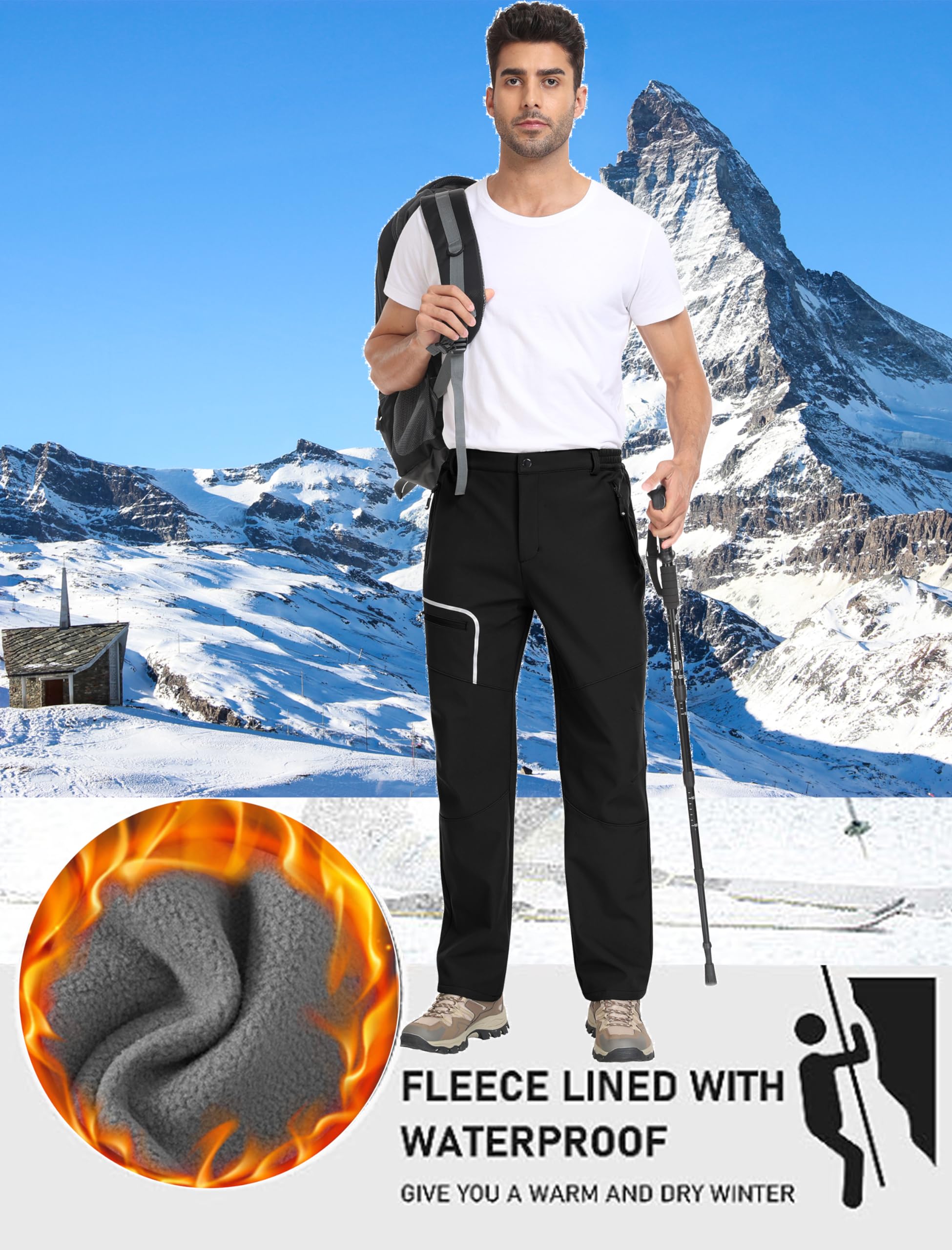 MoFiz Hombre Pantalones de Nieve Impermeables Montaña Softshell Pantalón Invierno Trekking Escalada Esquiar Cálidos Moto Pants
