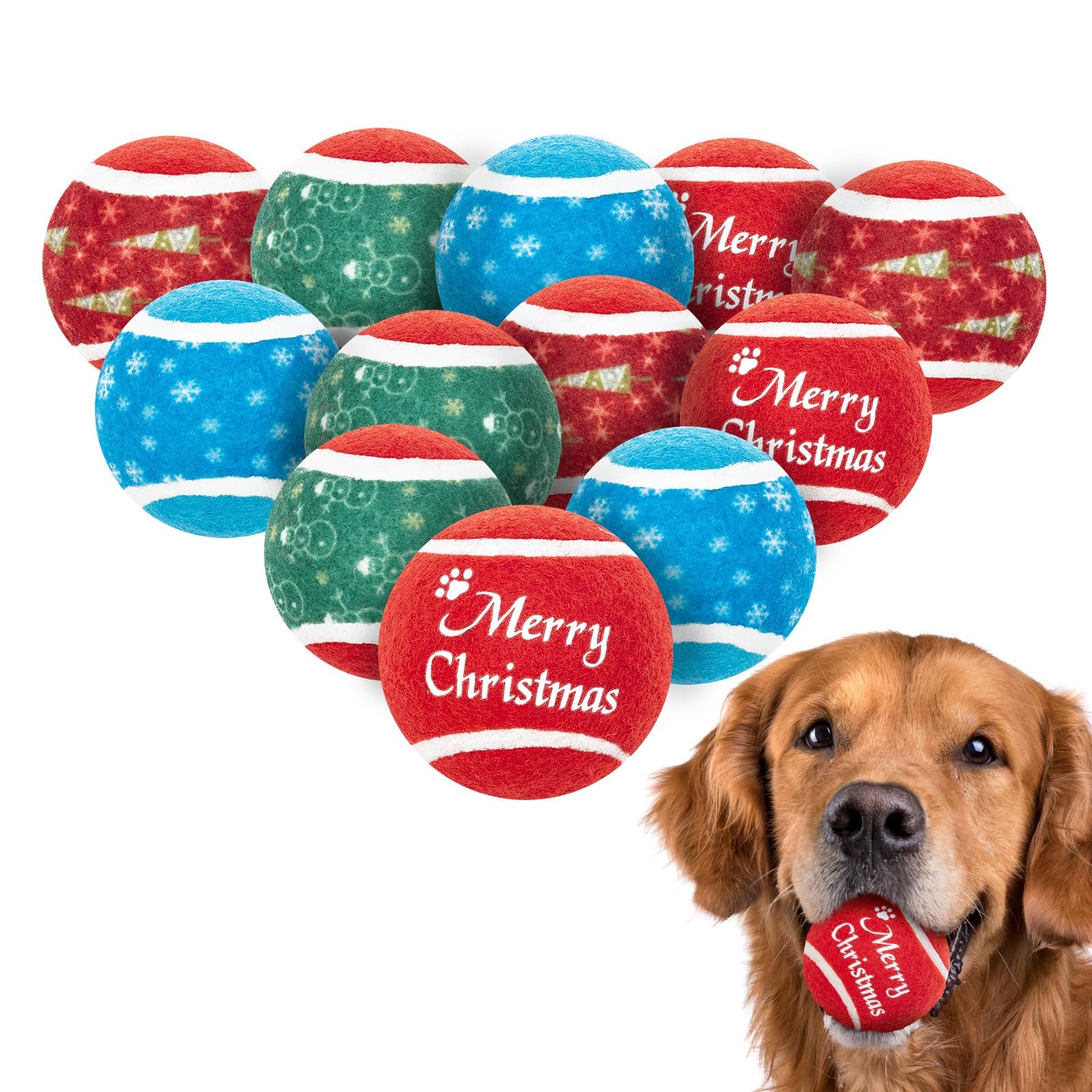 EXPAWLORER 12 Pcs Squeaky Tennis Balls for Dogs - Christmas Dog Ball Toys Teething Chew Toys Interactive Dog