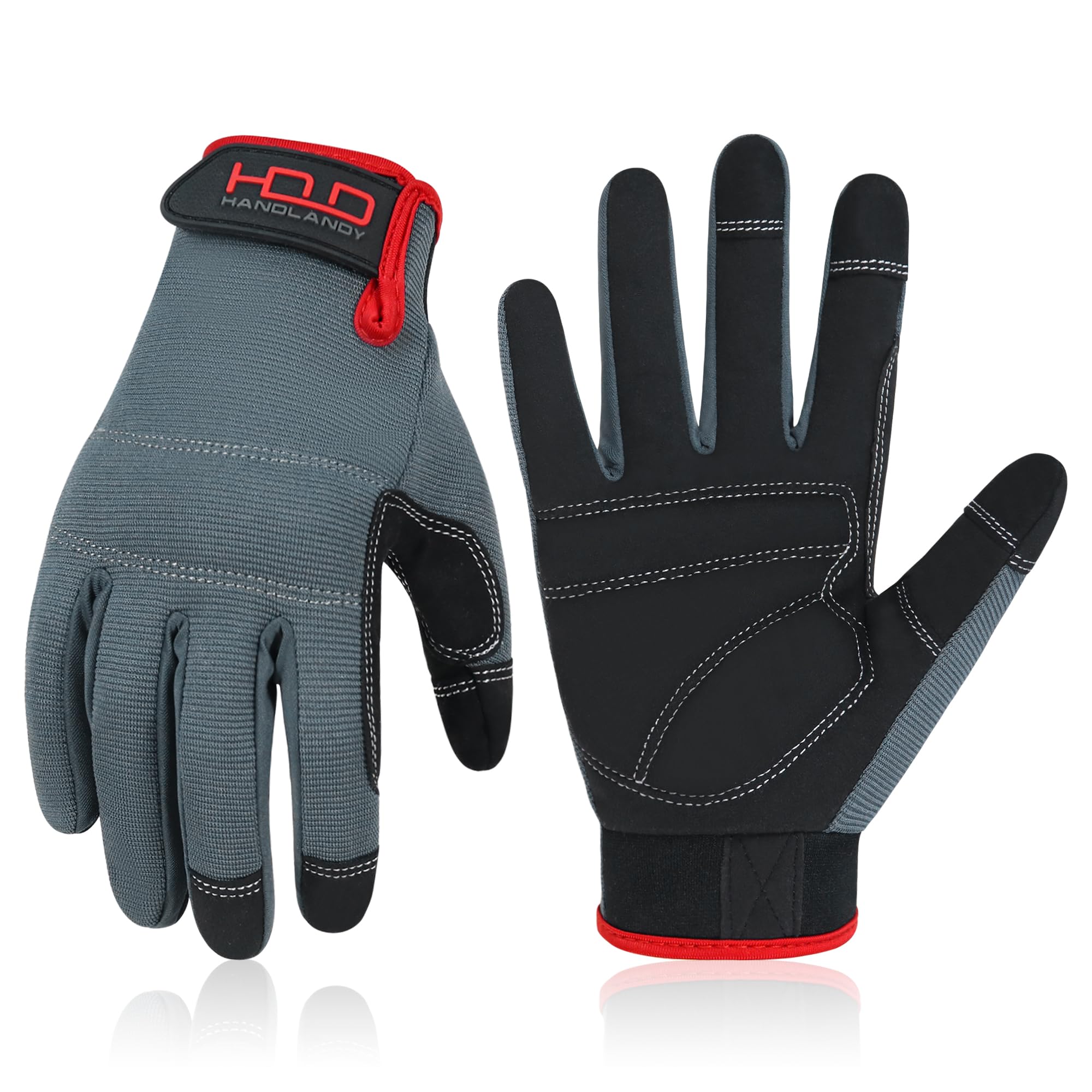 HANDLANDY HLDD Mens Firm Grip General Utility Light Work Gloves, Mechanic Gloves Touchscreen for Men, Light Duty Safety Work Gloves (L, Black and Gray)