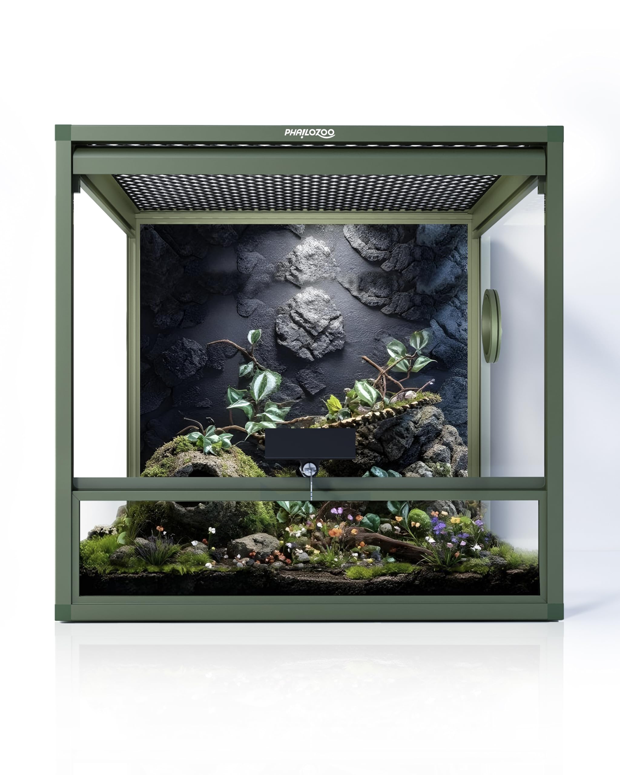 MagicCube 18'' x 18'' x 18'' Reptile Terrarium with Lock, 24 Gallon Reptile Tank with Flip-Up Tempered Glass Door, Top Screen Ventilation for Leopard Gecko, Lizards (Earthy Green)
