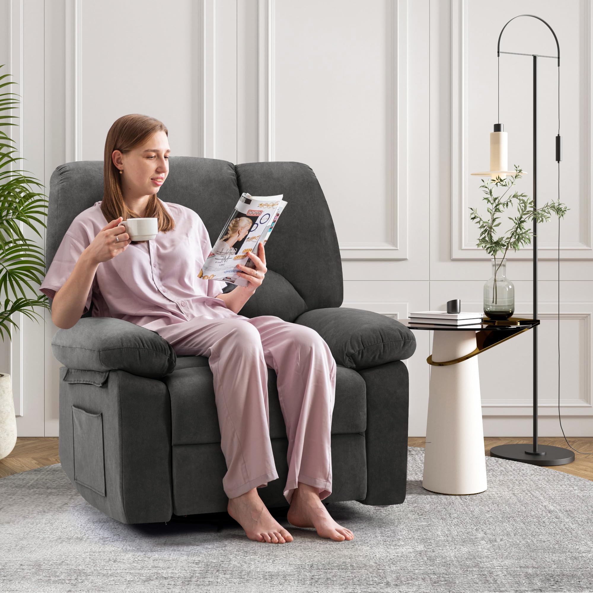 Relaxsessel mit Liegefunktion, TV-Sessel mit Seitengriff, 150 kg (Dunkelgrau)