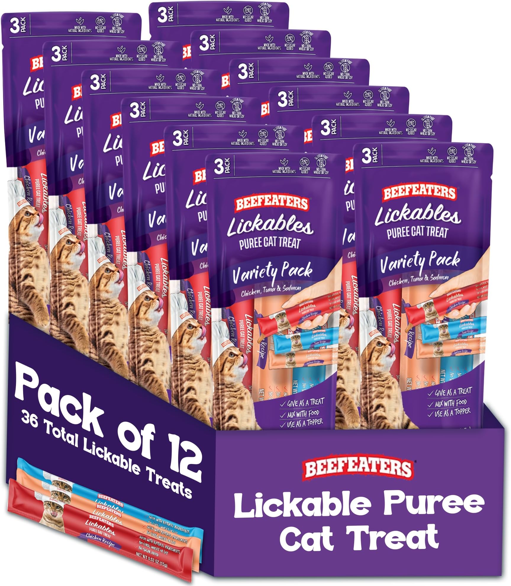 - Variety Pack Pure Cat Treats 1.59oz (12 Pack) | Lickable Squeeze Tube Treats, Grain-Free, No Added Sugar, Taurine-Enriched, Ideal for Bonding, Seniors, Toppers & Everyday Treating