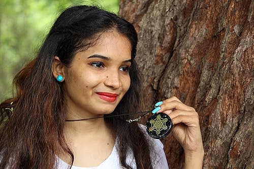 Miniatura 3 de Colgante de turmalina con diseño de chakra de la oruja del cubo de Metatron, redondo, 2.0in aprox. Diafragma de tercera activación de ojo para