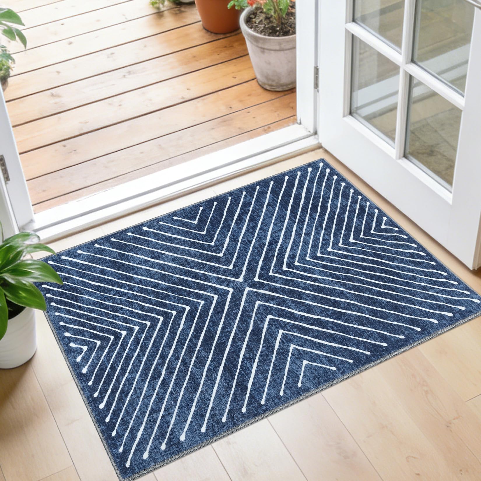 Photo 1 of ROYHOME Large Area Rug 10x13 Living Room Rug Indoor Non Slip Geometric Large Bedroom Area Rug Stain Resistant Modern Dining Room Throw Rug Low Pile Contamporary Carpet for Office Home Decor, Navy