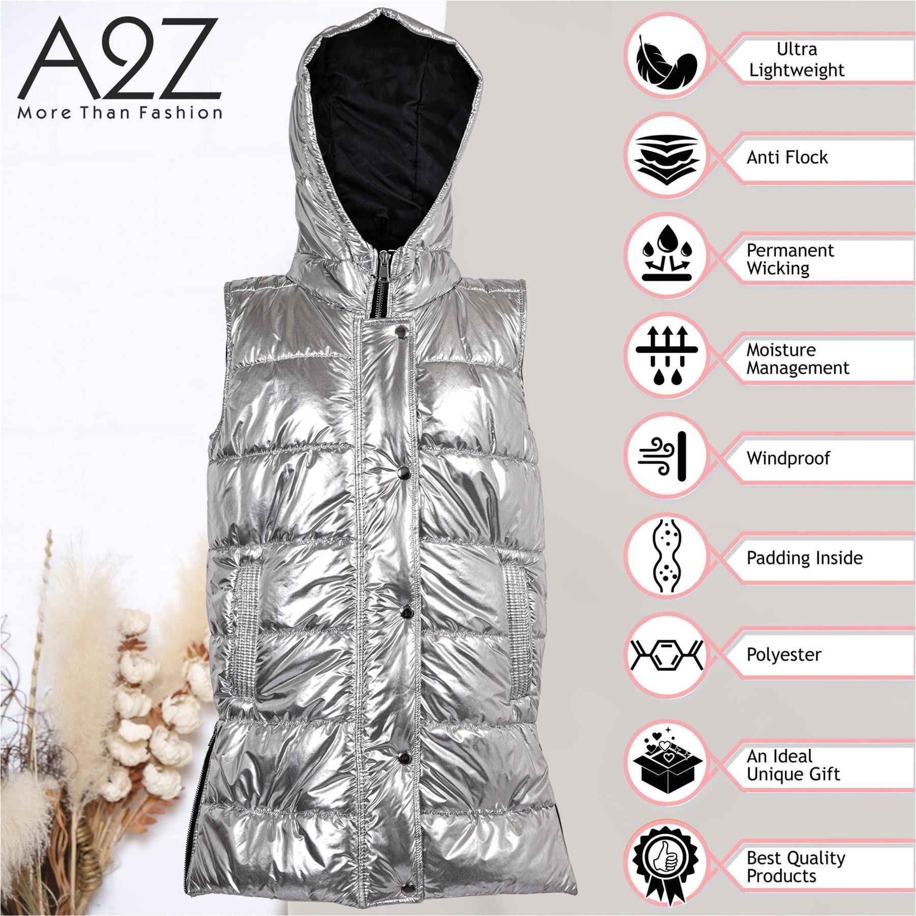 A2Z 4 Kids Dziewczyny Moda Oversize Biały Zakapturzony Pikowana Watowany Długi Linia Kamizelka Kurtka Długi Bezrękawnik Płaszcz Wielkomiejski Zima Nosić Płaszcz Wiek 7-13 Lata
