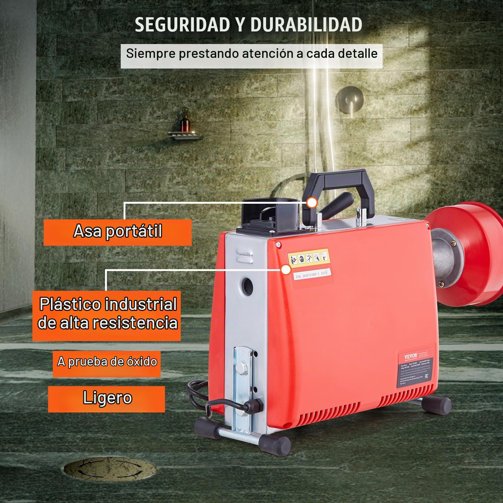 VEVOR XS250W 5/8IN 66FT Desbloqueador de Tuberías