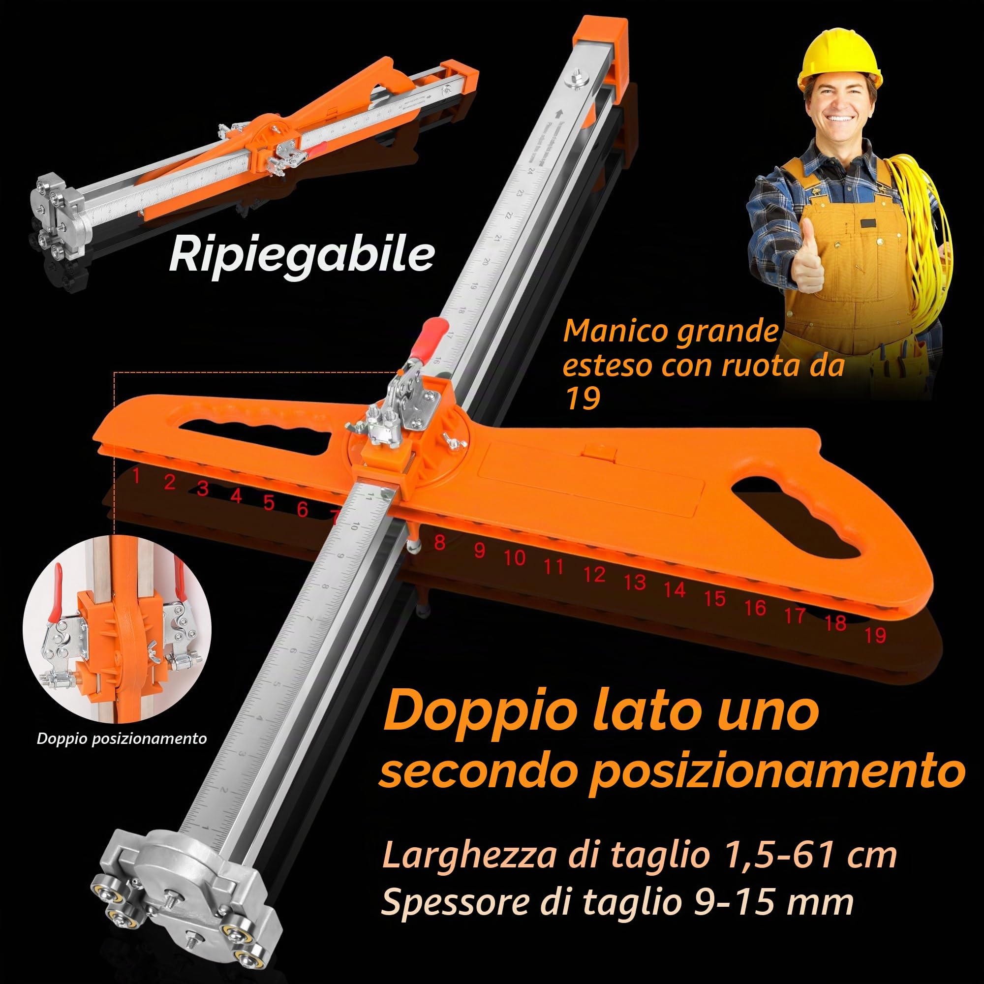 Utensile da taglio per cartongesso – Taglierina per cartongesso aggiornata 2026 – Taglierina per cartongesso con manico in nylon esteso – Strumenti pieghevoli per cartongesso con 19 ruote metalliche