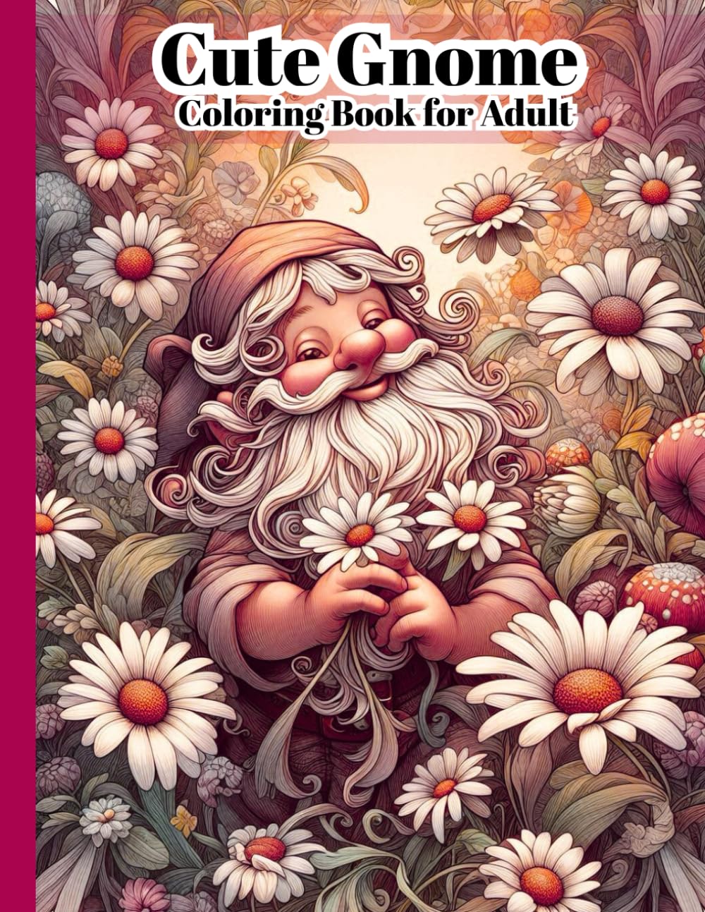 Cute Gnome Coloring Book for Adults: Relaxing Garden Gnomes & Beautiful Daisy Flowers Coloring Pages for Stress Relief and Mindfulness, Size 8.5x11 Inch, 50 Single Page