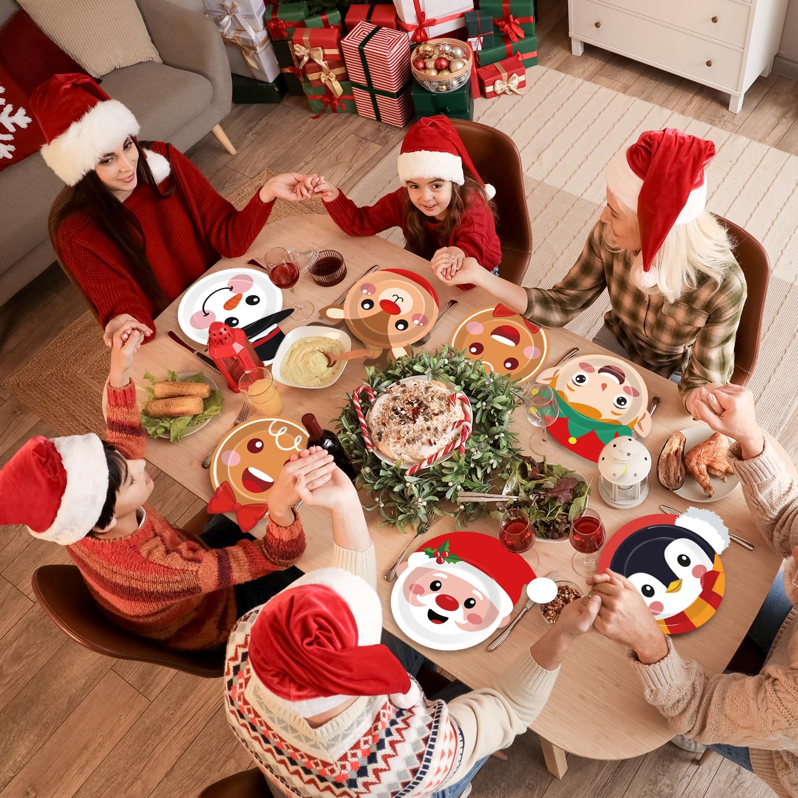 Wiooffen Lot de 80 assiettes en carton jetables pour Noël, Noël, bonhomme de neige, assiettes à dessert, décorations pour 80 invités