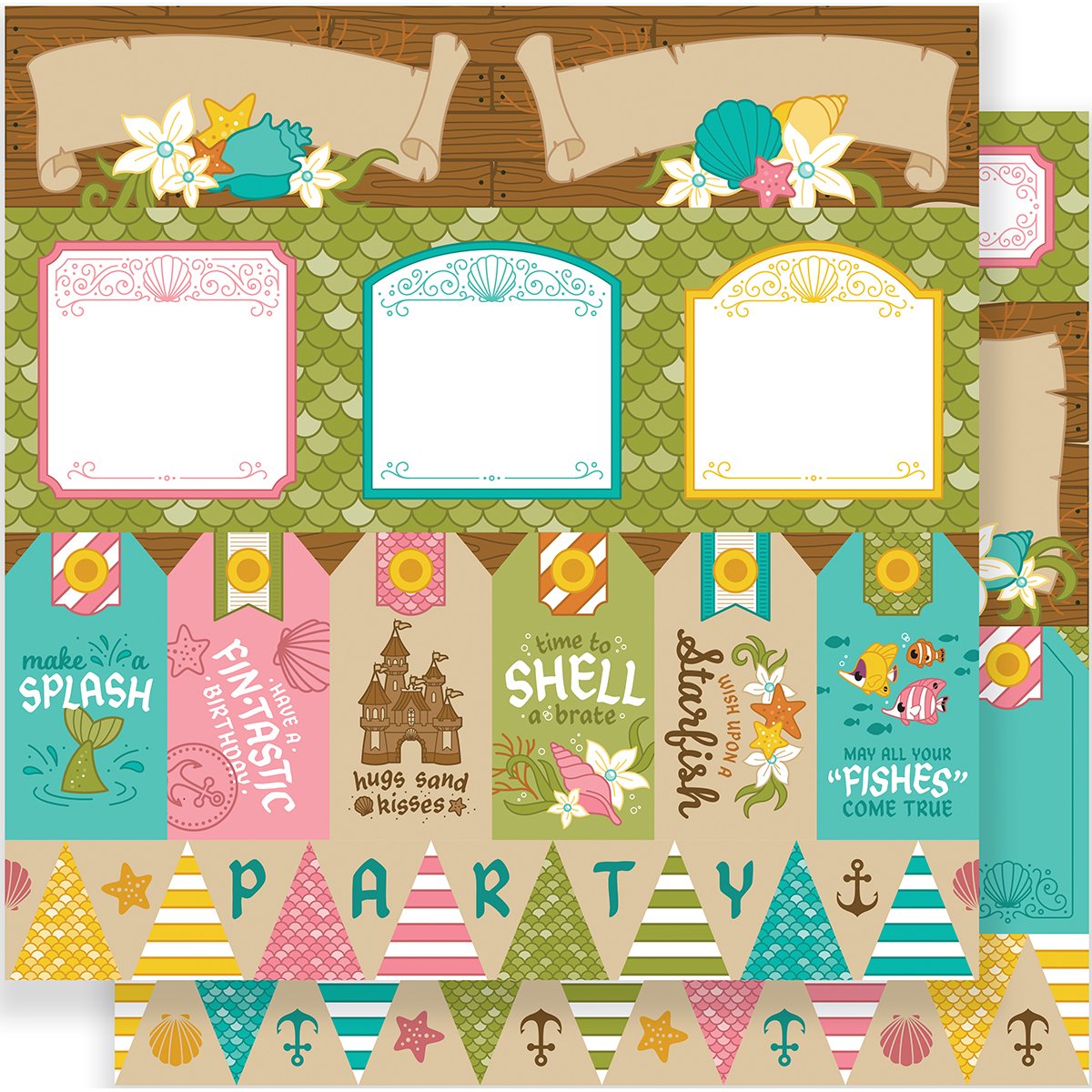 American Crafts400761 Par-r-RTY Me Hearty Double-Sided Cardstock (25 Sheets Per Pack), 12" x 12", ShellABrate, Assorted