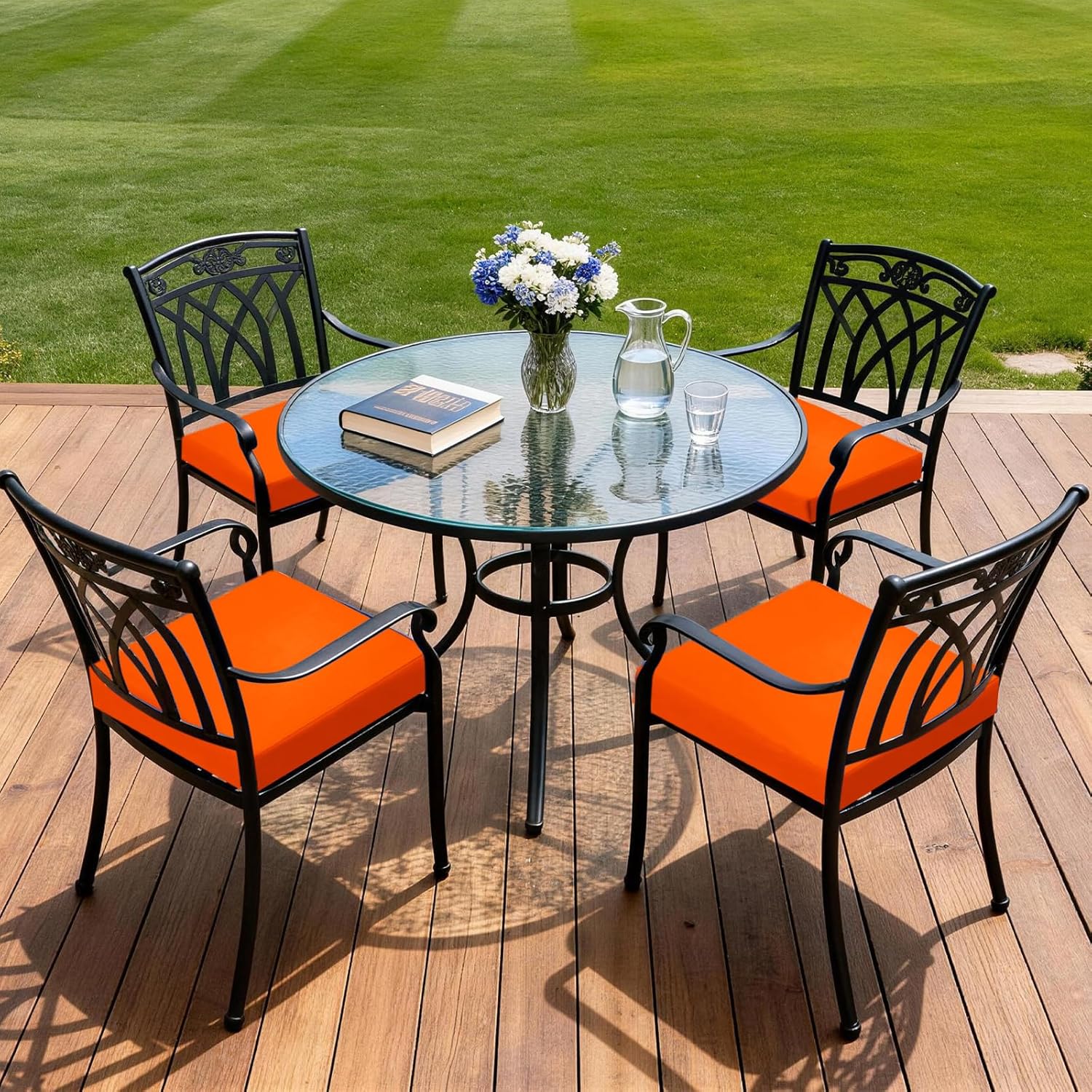 Outdoor Seat Cushion Set 19 x 19 in, Water-Resistant & Fade-Resistan, Patio Furniture Cushions with Removable Cover Deep Seat with Handle and Adjustable Straps for Chair Sofa,4PC NoC-19-OR4