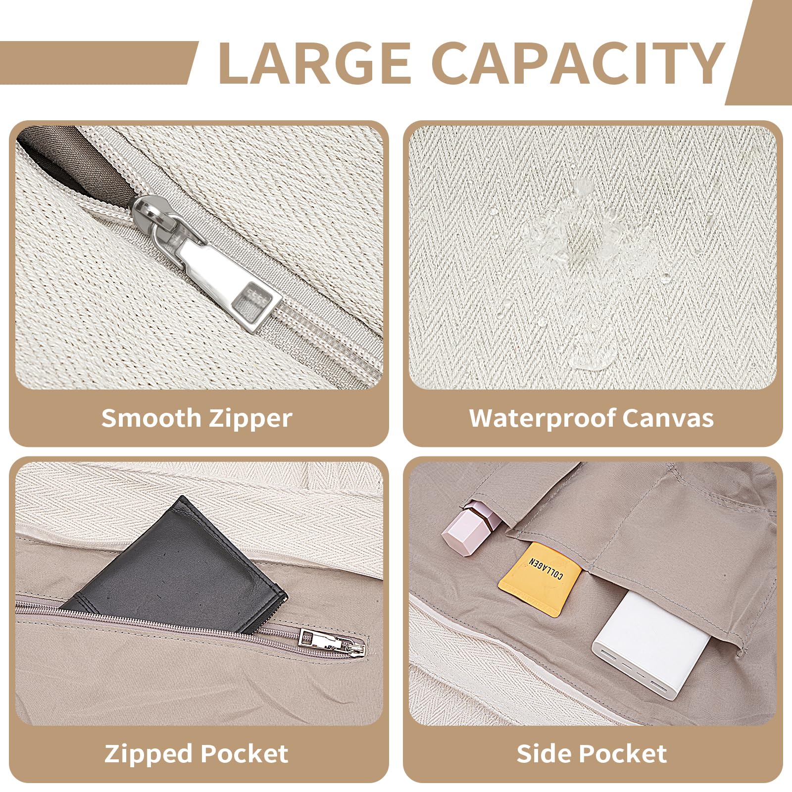 Gluckstar Tote Bag Borsa Tracolla Donna Beige Tela Borsa a Spalla Shoulder bags Shopper Bag per Shopping Viaggi Lavoro Ufficio