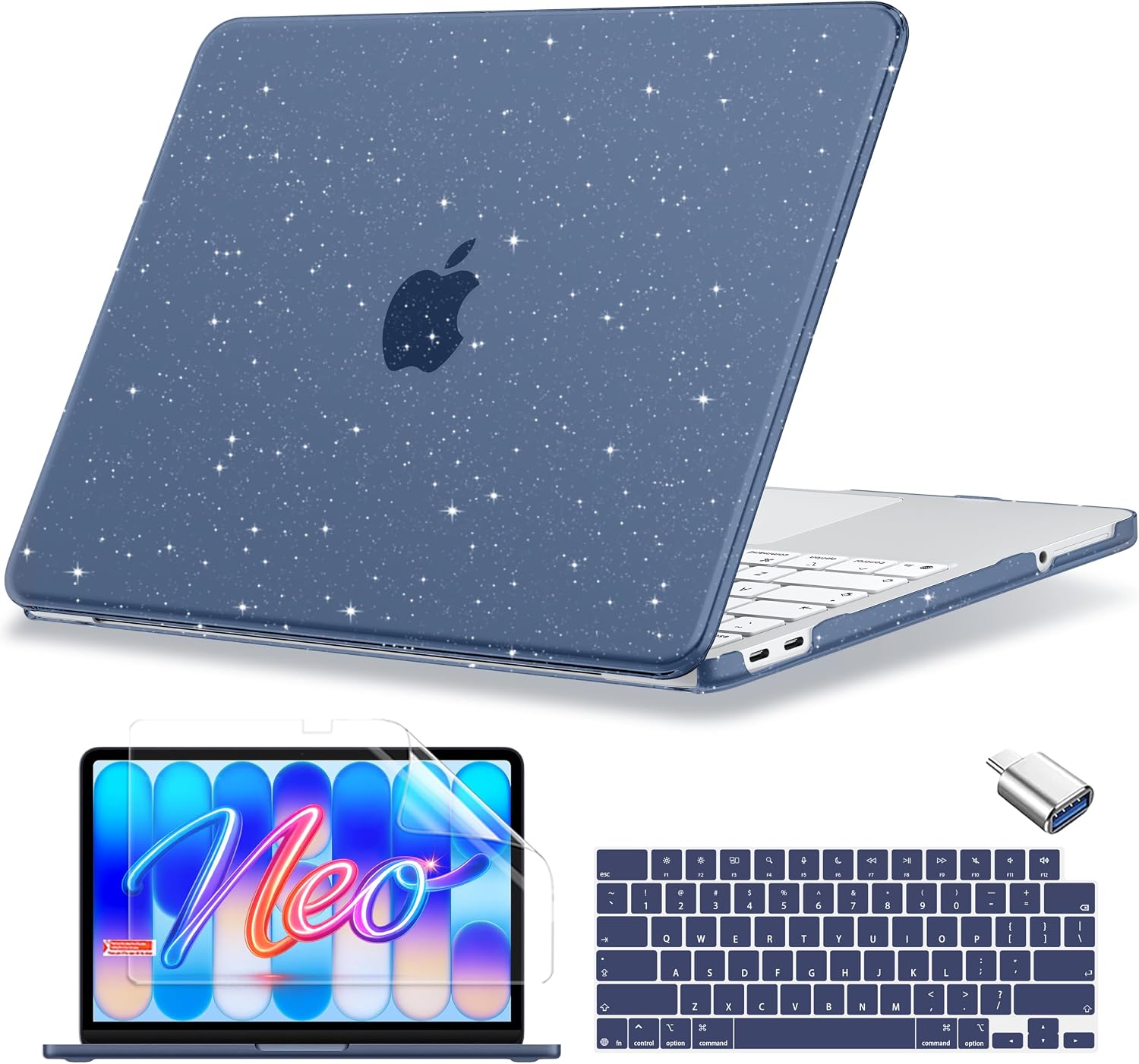 MecBevia for MacBook Neo Case 13 inch 2026 Release Model A3404 with A18 Pro Chip, Hard Shell Glitter Cover with Keyboard Cover, Screen Protector, Type C, Sparkly Blush