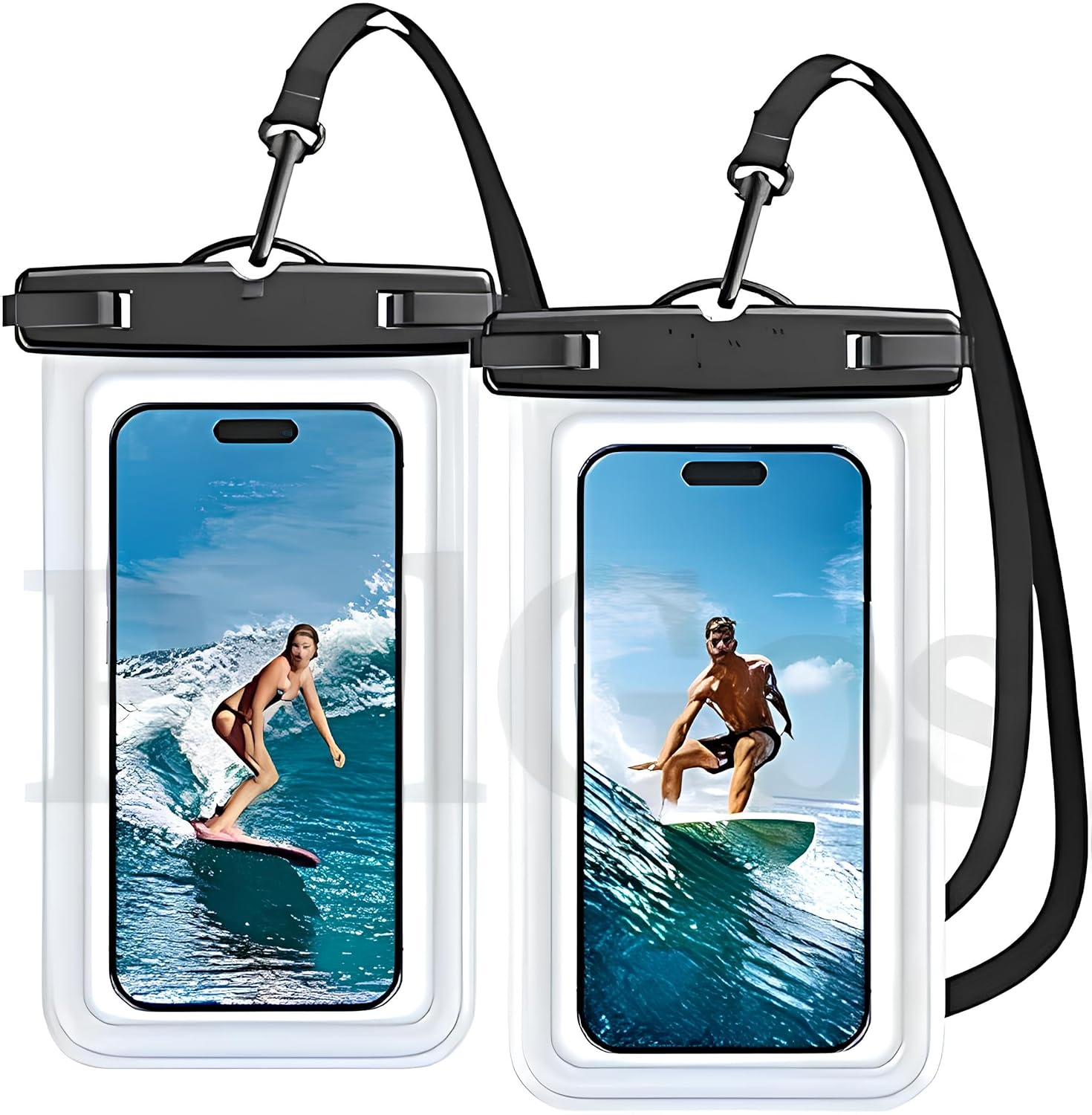 PulGos Waterproof Phone Cover Pouch with Lanyard – IPX8 Certified Dry Bag Case for iPhone & Android, Touchscreen Friendly, Universal Fit for Swimming, Boating,Beach & Water Sports(Pck-2blck)