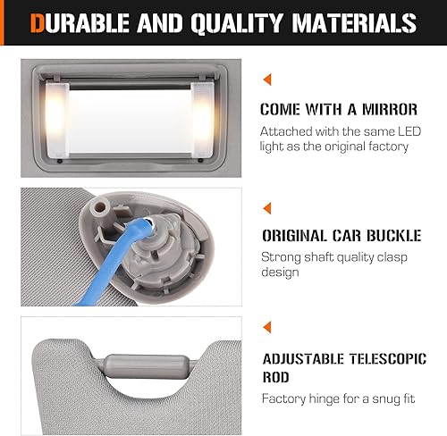 Miniatura 2 de Visera solar con luz para Honda Accord 2008-2012, lado izquierdo del conductor y lado derecho del pasajero, repuesto gris 83230TA0A91ZA 83280TA0A91ZB