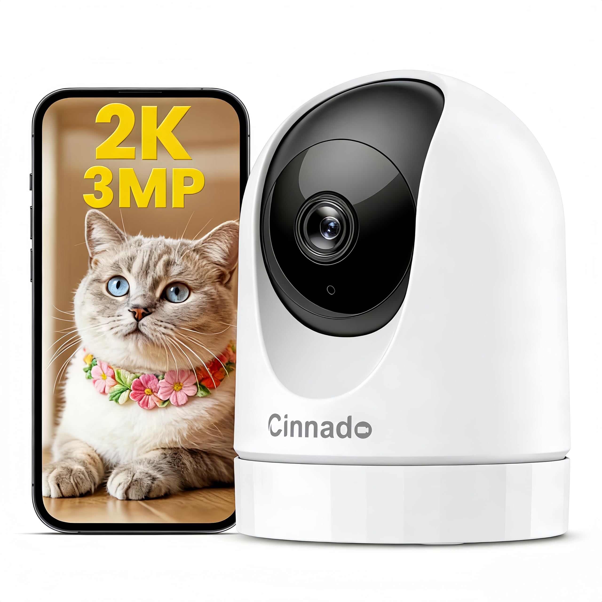 Cinnado【見守り2025モデル】D1ペットカメラ 300万画素 2K ベビ…