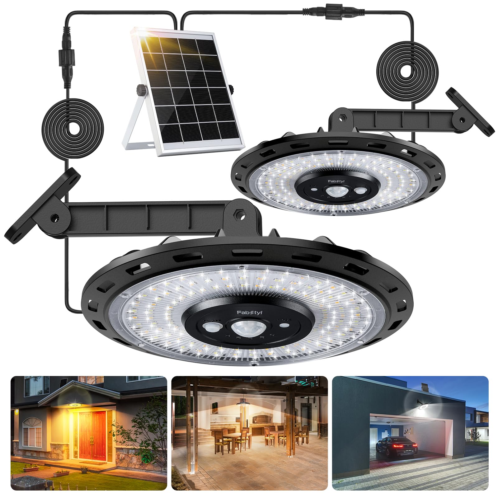Photo 1 of FabStyl Solar Pendant Light - 3000LM, 3 Color Temps, 5 Modes, Black, 2-Pack