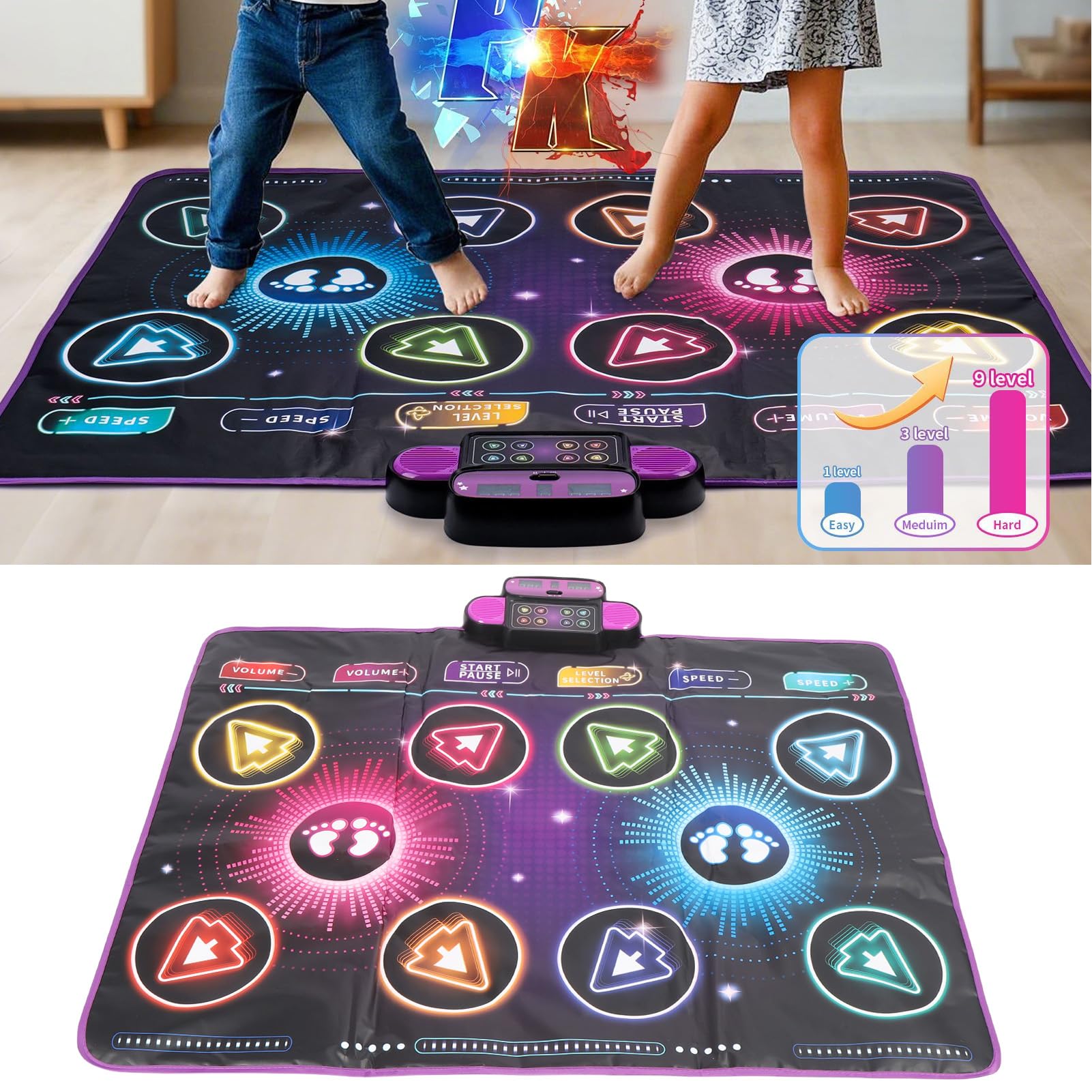 Oreilet Dance Mat, Double Player Electronic Dance Mat for Kids Adults Toddlers Interactive Dancing Game Pad - Image 4