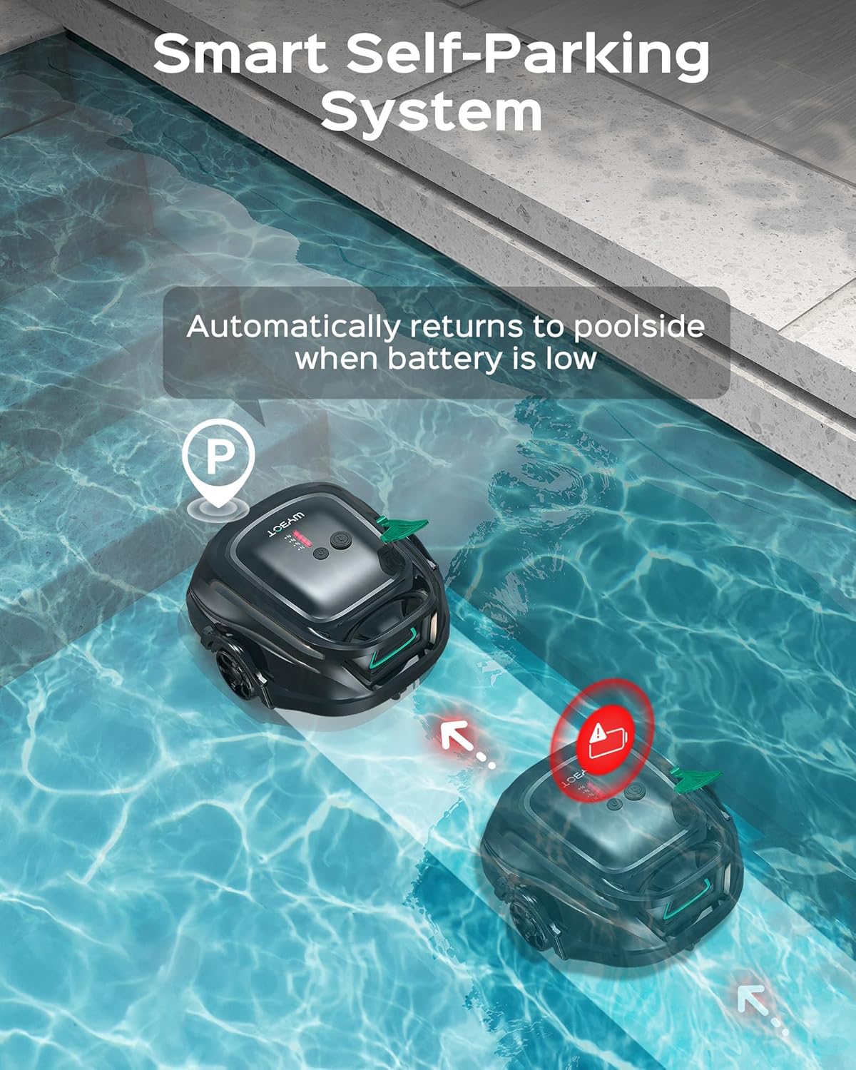 WYBOT A1 Robotic Pool Cleaner–Dual-Layer Filtration, Powerful Suction,130-Min Runtime, Powerful Cordless Pool Vacuum for Above-Ground & Flat Pools up 1100 Sq.ft.,4 Cleaning Modes (Bright Black Green)