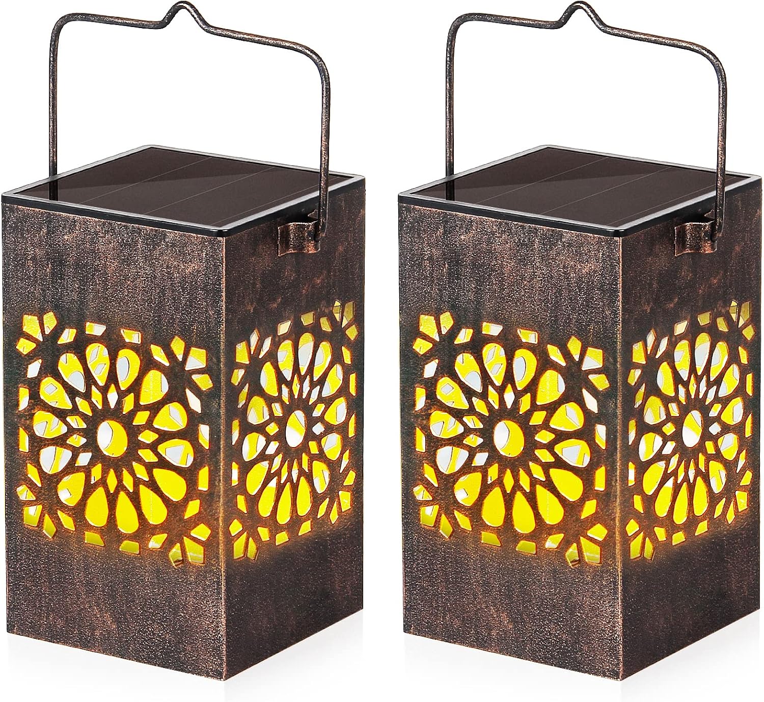 Solar Lanterns Outdoor, 2 Pack Metal Garden Decor Patio Decor LED Hanging Solar Lights Table Lamp for Patio, Yard, Walkway, Pathway