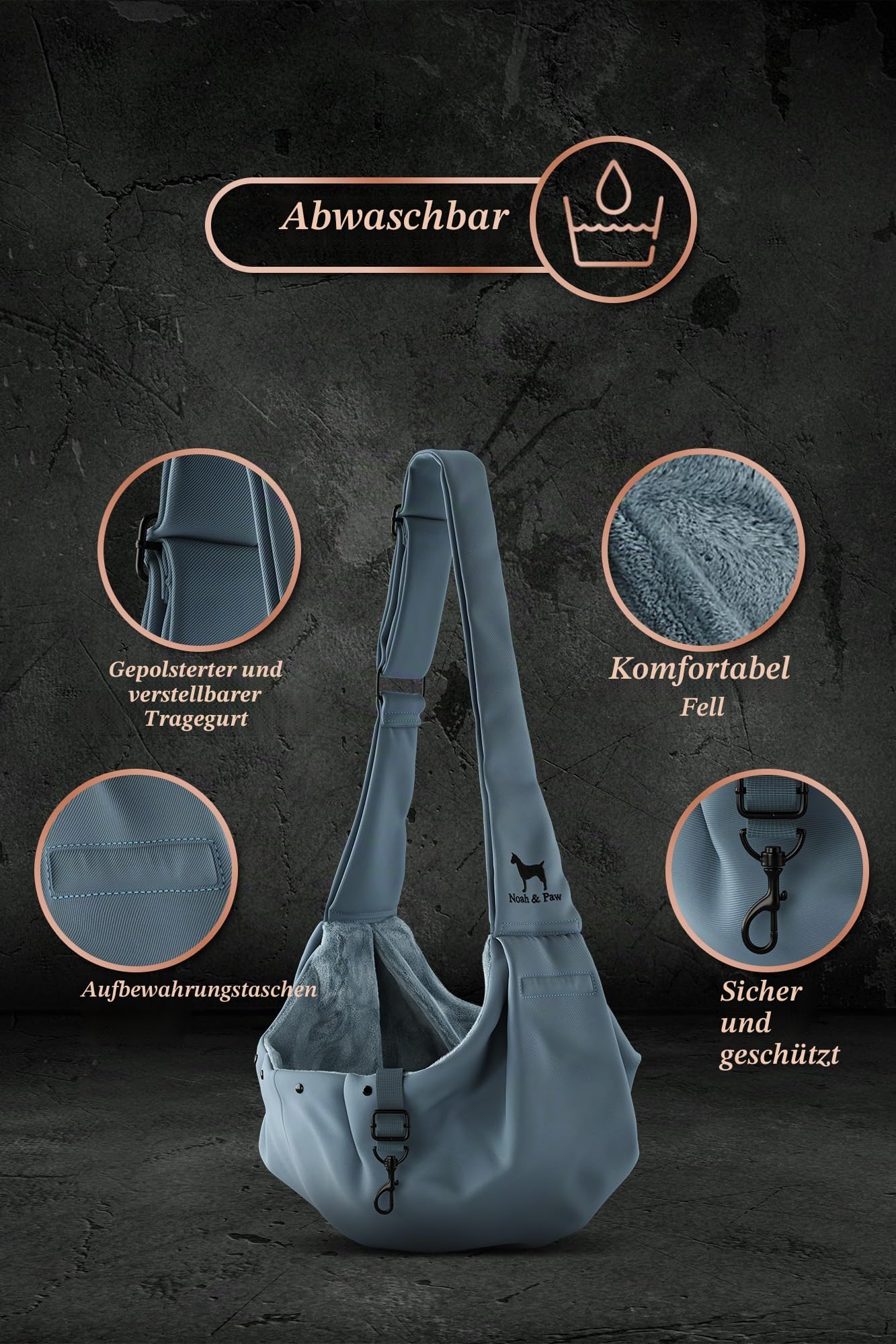 Noah & Paw Hundetragetasche für Kleine Hunde bis 5kg, Hundetasche mit Verstellbarem Schultergurt, und Weichem Fell, Doppelte Sicherheitsfunktion, Haustiere Tragetasche aus Premium Twill