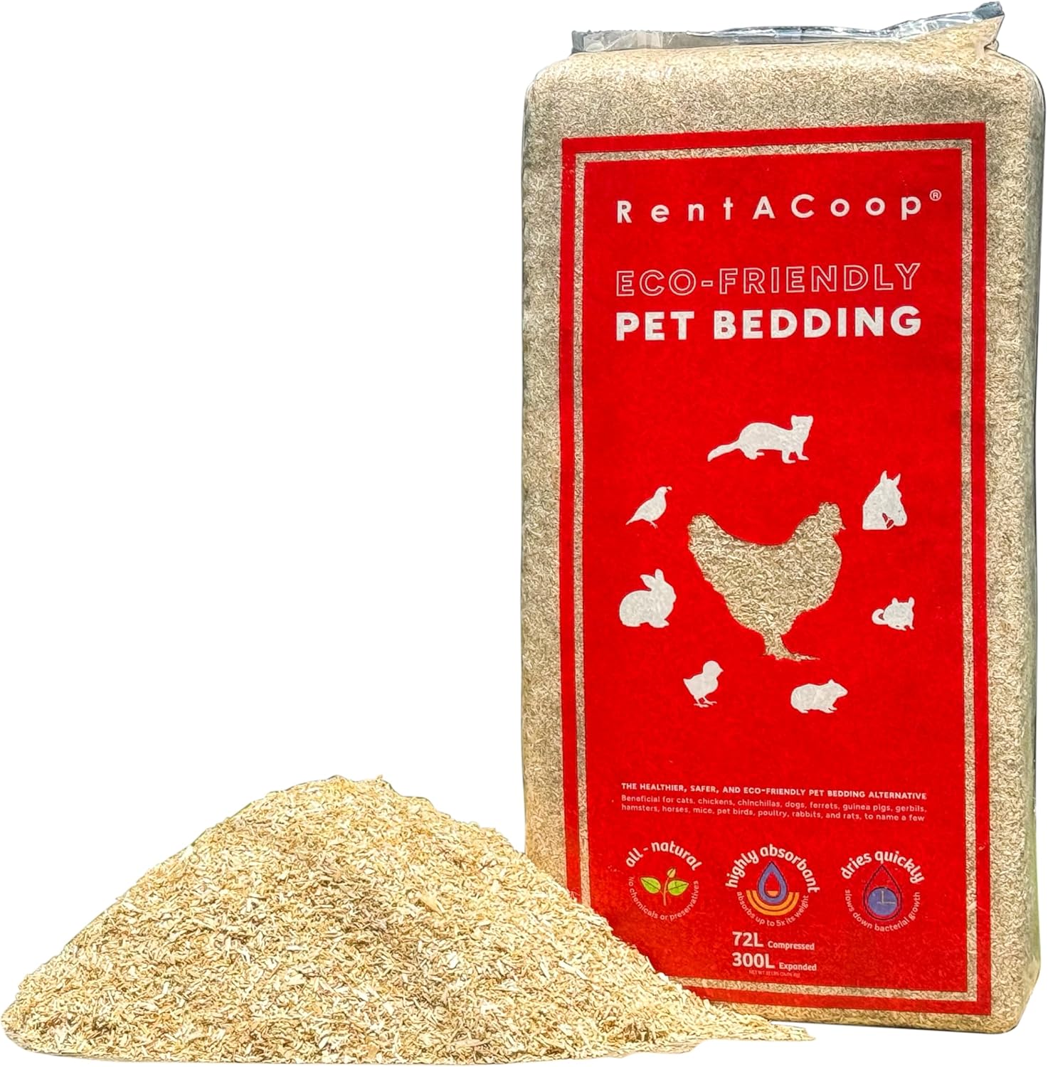 RentACoop Extra-Soft Premium Hemp Bedding (300L) for Chicken Coops, Nesting Boxes, Rabbits, Guinea Pigs, Hamsters, Reptiles, Horses & More – Super Absorbent, Low Dust, Odor Control