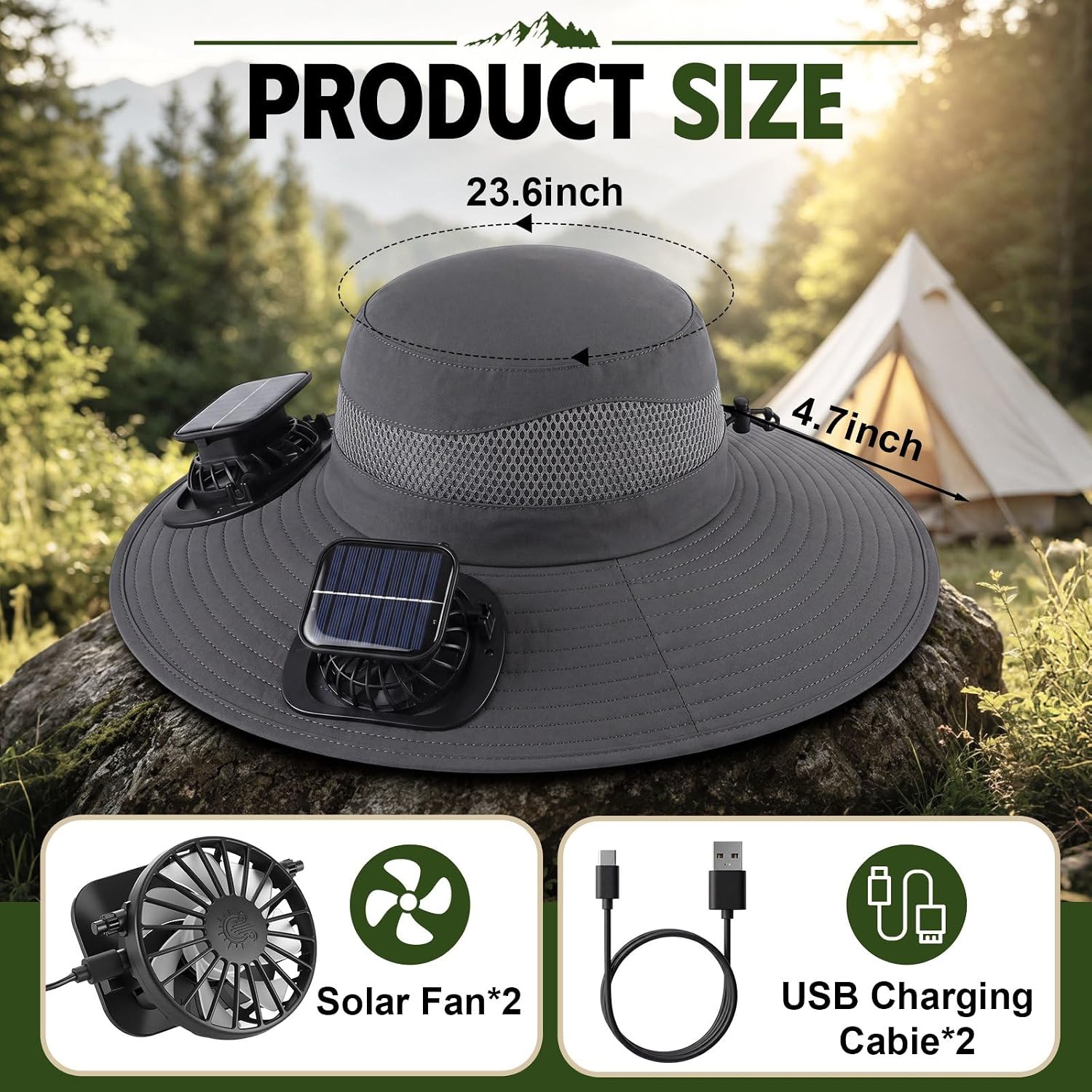 Syhood Solar Fan Hat with Cooling Neck Gaiter Sleeves Wide Brim Sun Hat USB & Solar Powered UPF 50 Sun Protection for Outdoor