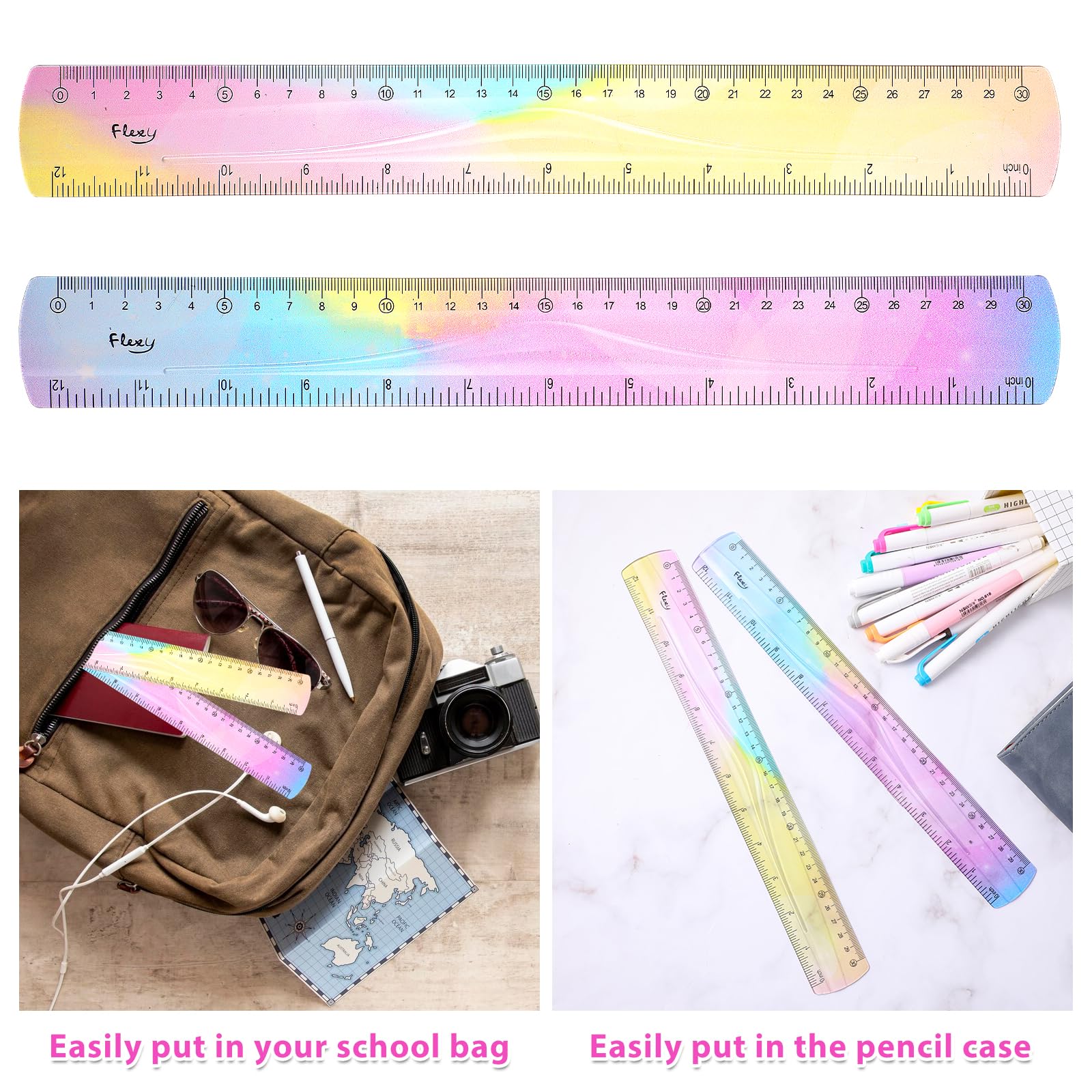 2 Pieces Flexible Ruler, Mabor 12inch Plastic Ruler Shatterproof Straight Edge Ruler Soft Bendable Ruler for School Classroom Office Kids & Adults - Image 5
