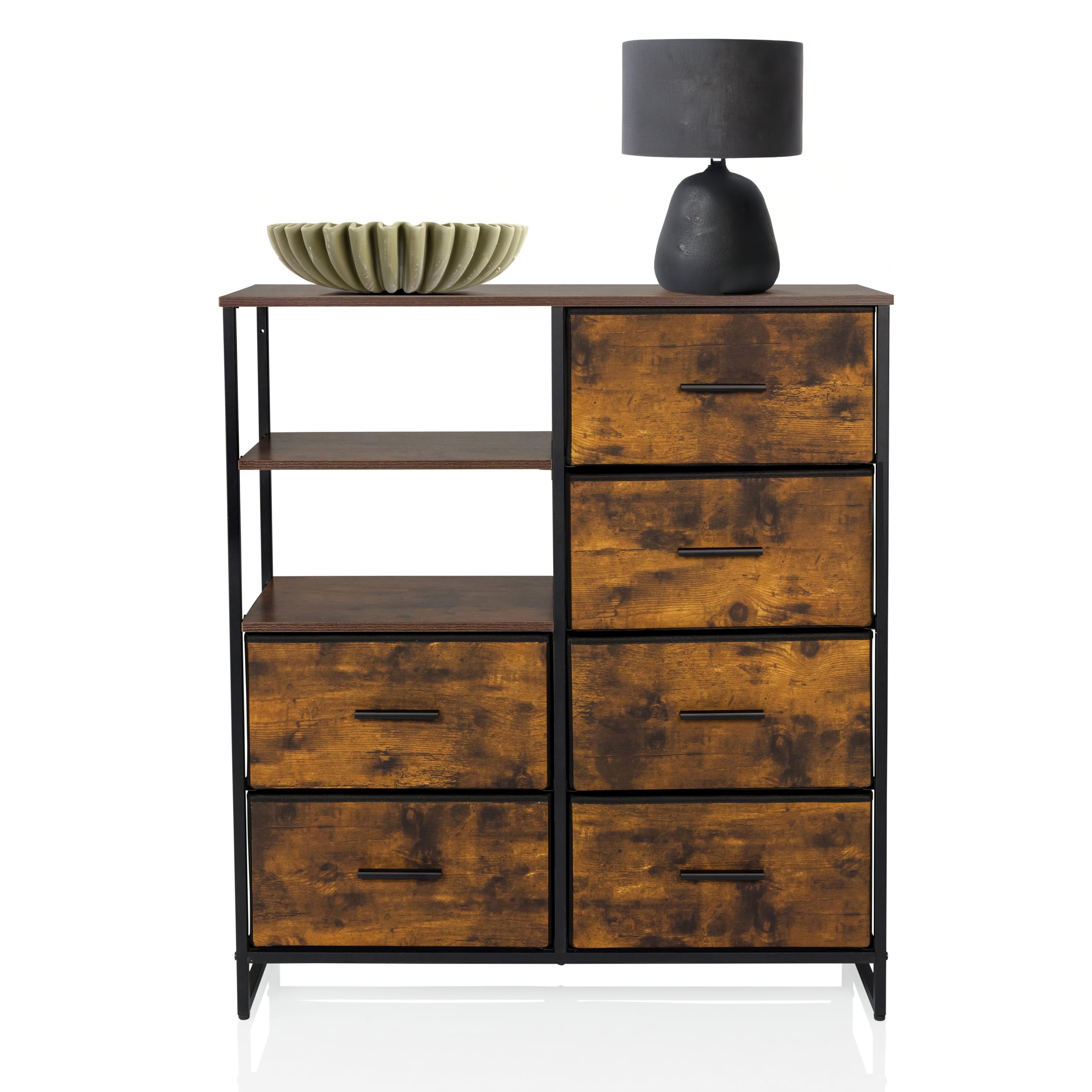 Commode RAGALA 6 tiroirs, Chêne fumé, 84x30x92 cm