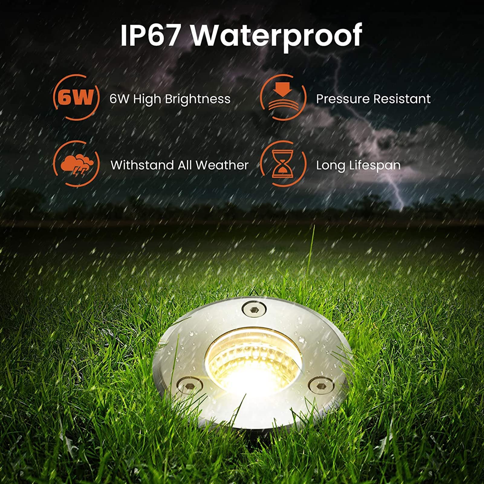 Low Voltage Landscape Lights Outdoor: LED In-Ground Well Deck Step Lighting With Connectors For Garden Pathway Driveway | 12V 24V 1W 100LM Warm White