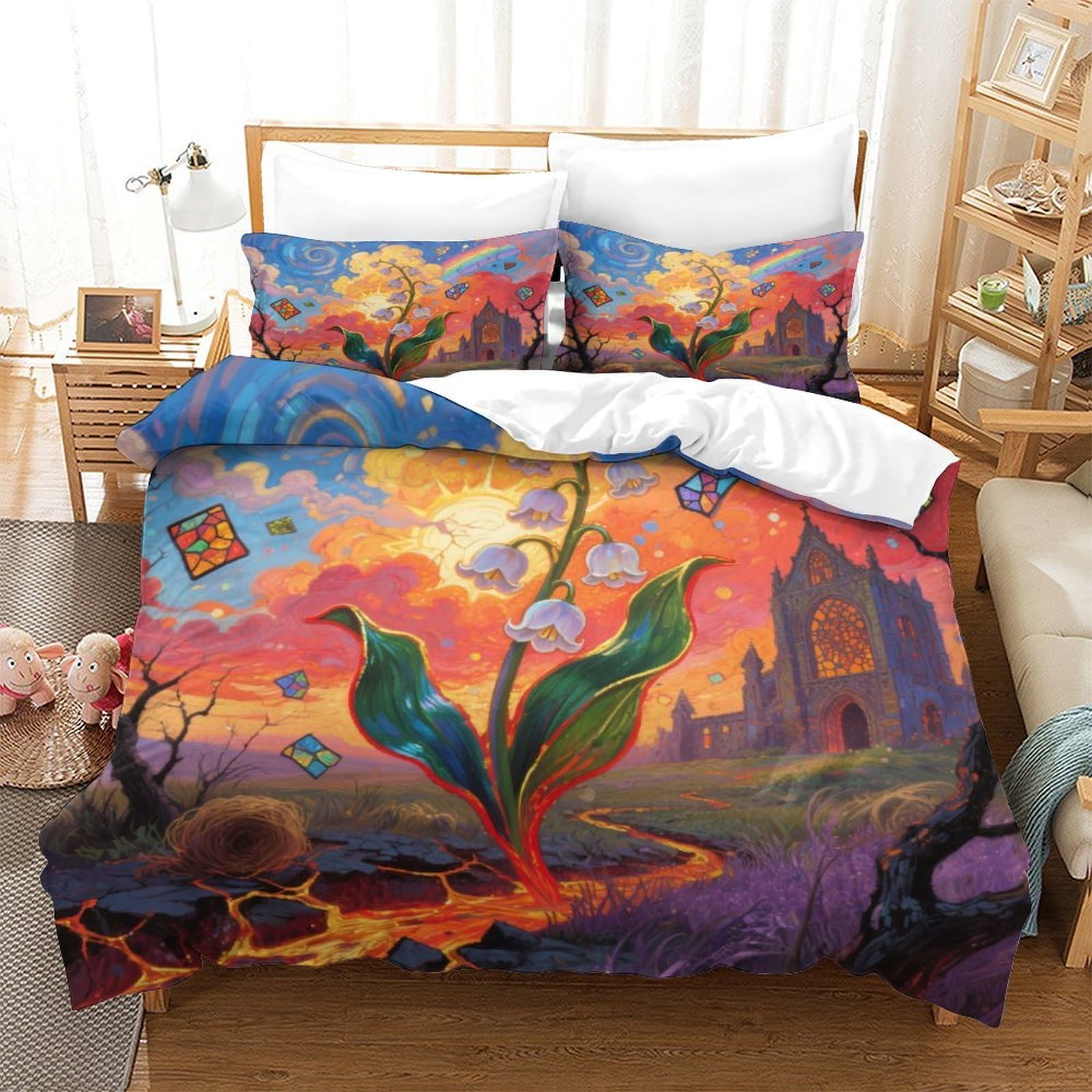 Parure de lit 260x220 cm avec housse de couette imprimée en 3D motif floral haut de gamme