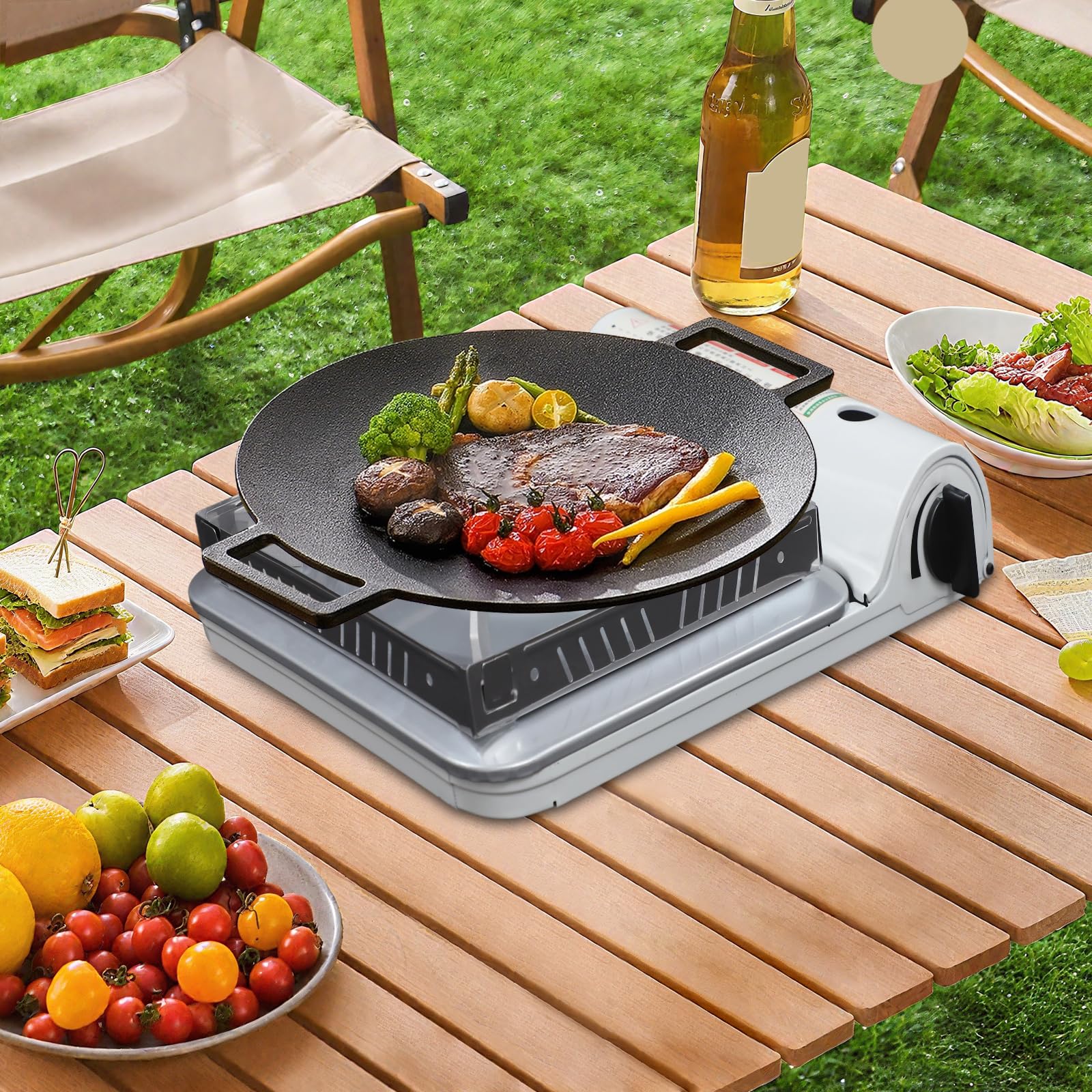 Hornillo de camping portátil con cartucho de gas, cocina de gas butano compacta de aluminio, 1 fuego, estufa de gas Stove con control de llama, pies antideslizantes y asa de transporte (blanco)