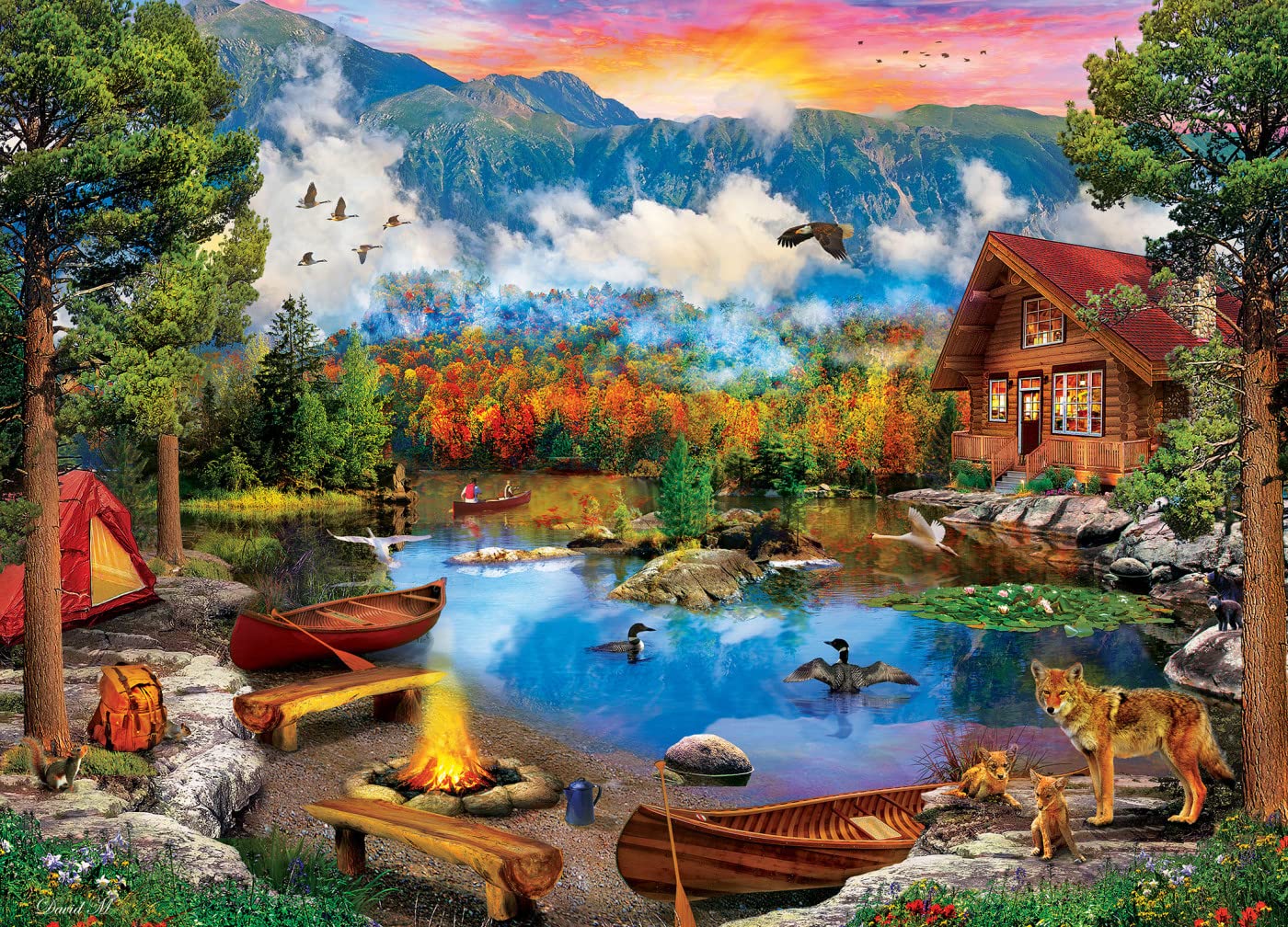 Masterpieces Puzzle 1000 elementów dla dorosłych, rodziny lub dzieci - Kajak o zachodzie słońca - 48 x 67 cm - Rodzina amerykańska firma