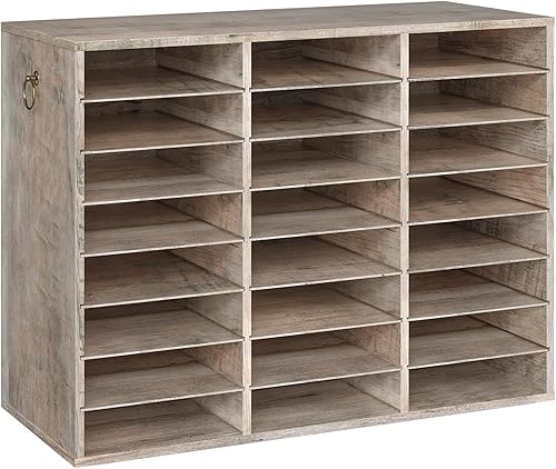 Miniatura 18 de HOOBRO Organizador de literatura, organizador de correo de madera de 36 compartimentos, clasificador de literatura de encimera con estantes Marrón