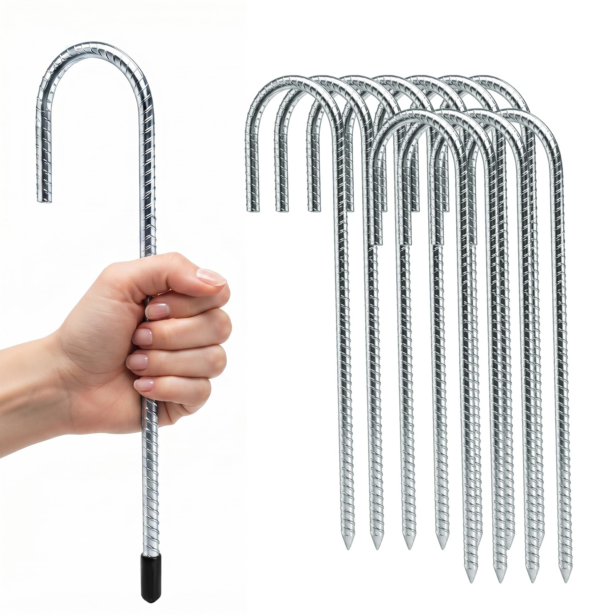 Asyusyu Rebar Stakes Heavy Duty Metal Ground Garden Staples-Silver, 8pcs