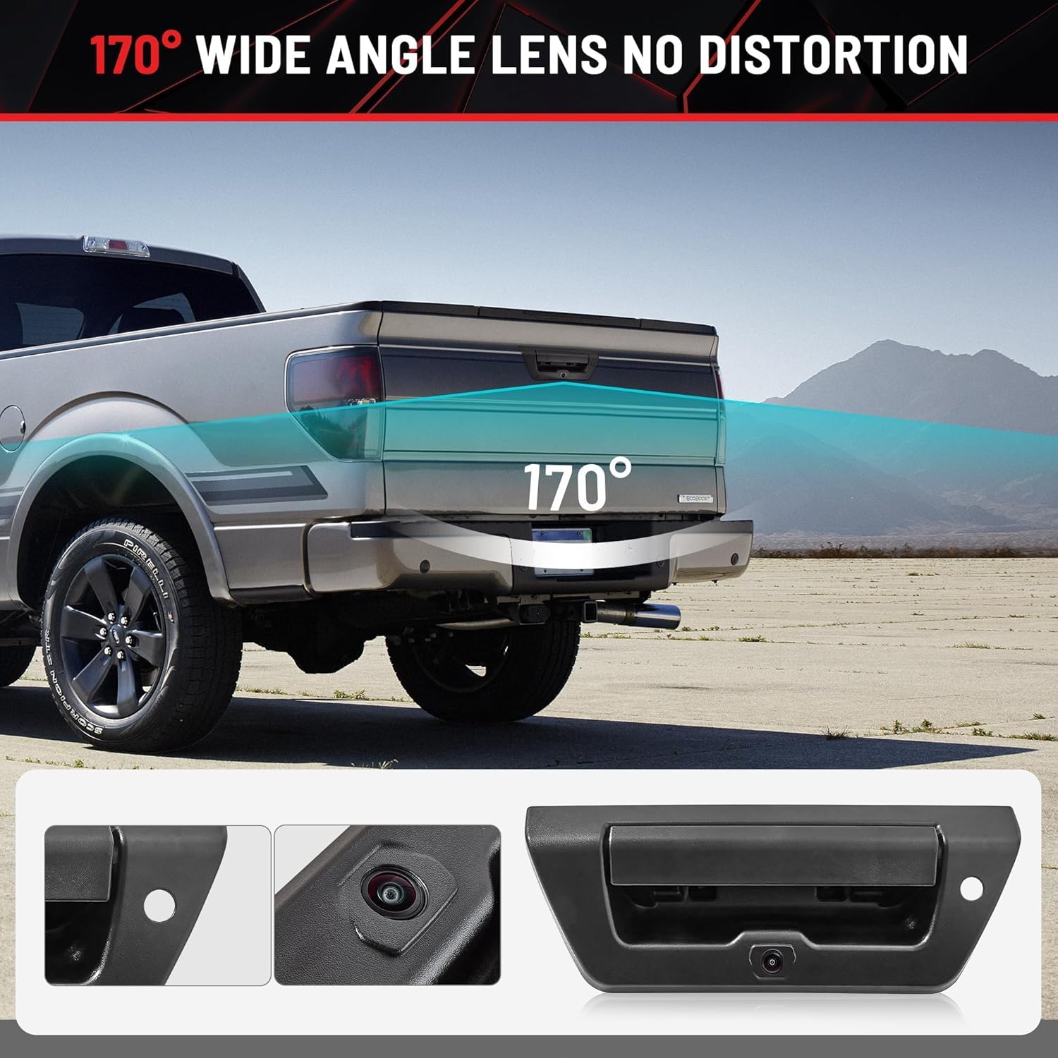 RED WOLF Tailgate Handle w/Backup Camera for 2015-2017 Ford F150 XL XLT Replace OEM #FL3Z9943400AA Rear View Reverse Camera with Keyhole RCA Plug, Parking Guideline Available