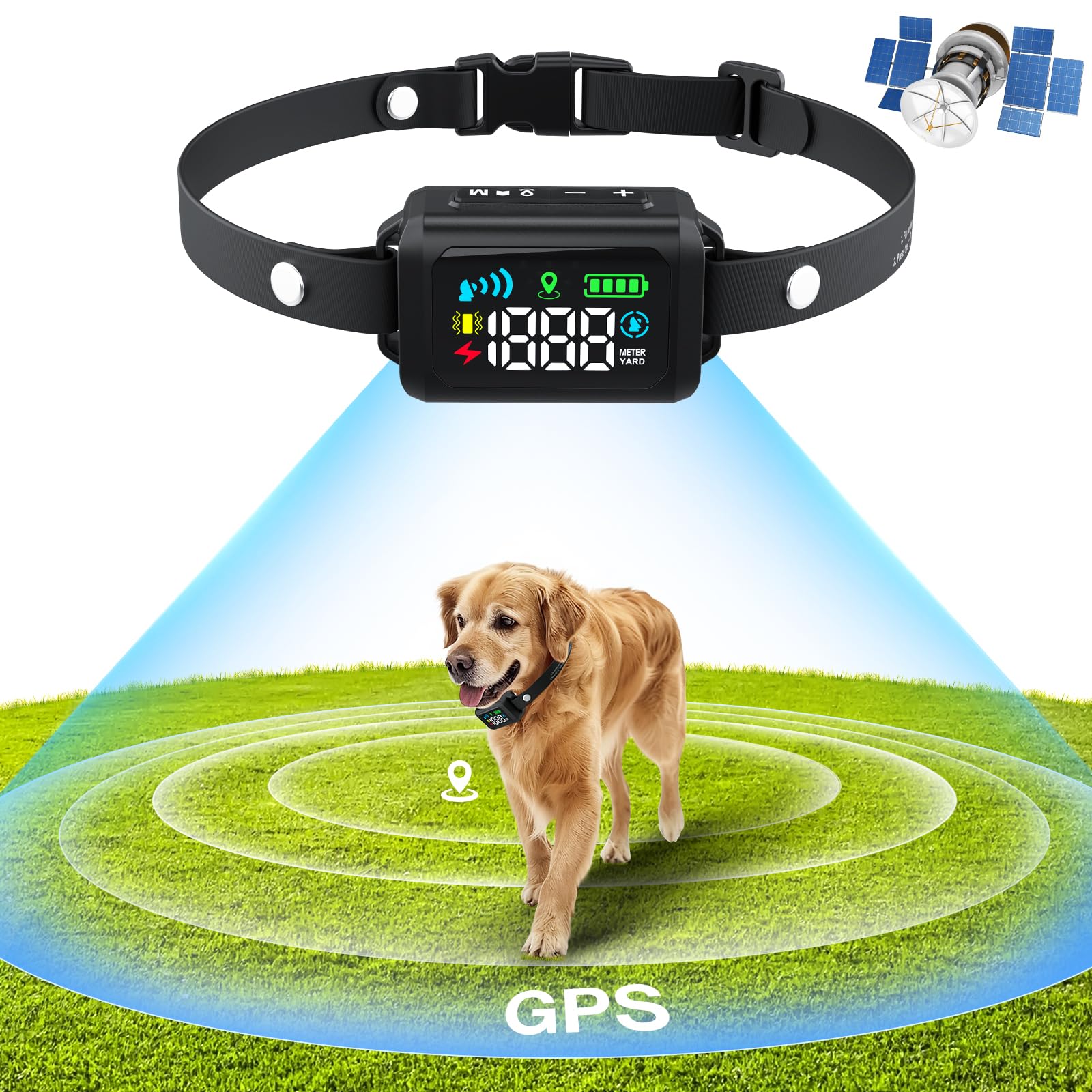 RUXAN GPS Electric Fence for Dogs, Wireless Dog Fence Outdoor Use, GPS Dog Collar Fence System 99-5997ft with Waterproof & Rechargeable Collar Receiver,Adjustable Warning Strength for Most of Dogs