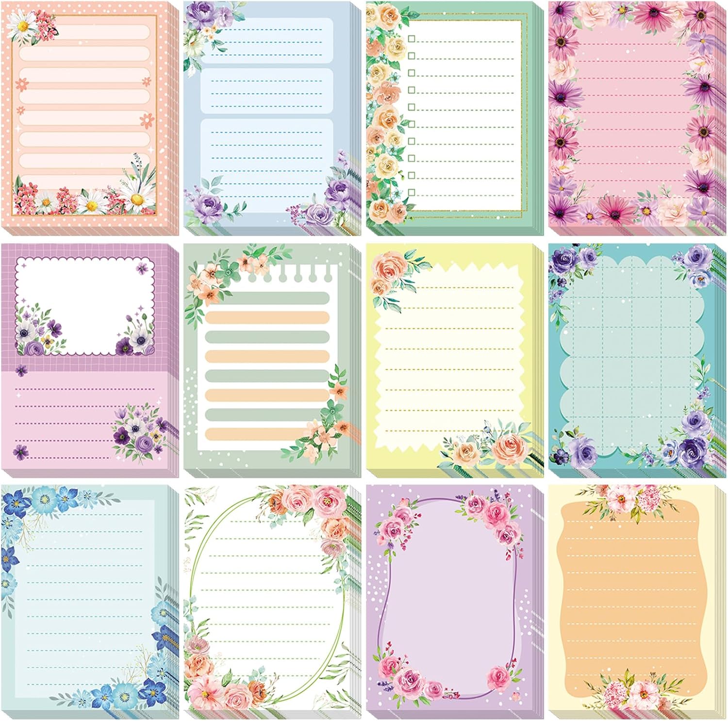 12 Pads Cute Sticky Notes Flower Sticky Notes 3 x 4 Inches Colored Adhesive Memo Reminder Decor Floral Memo Pads Flower Notepads for Journal Office Birthday Gifts