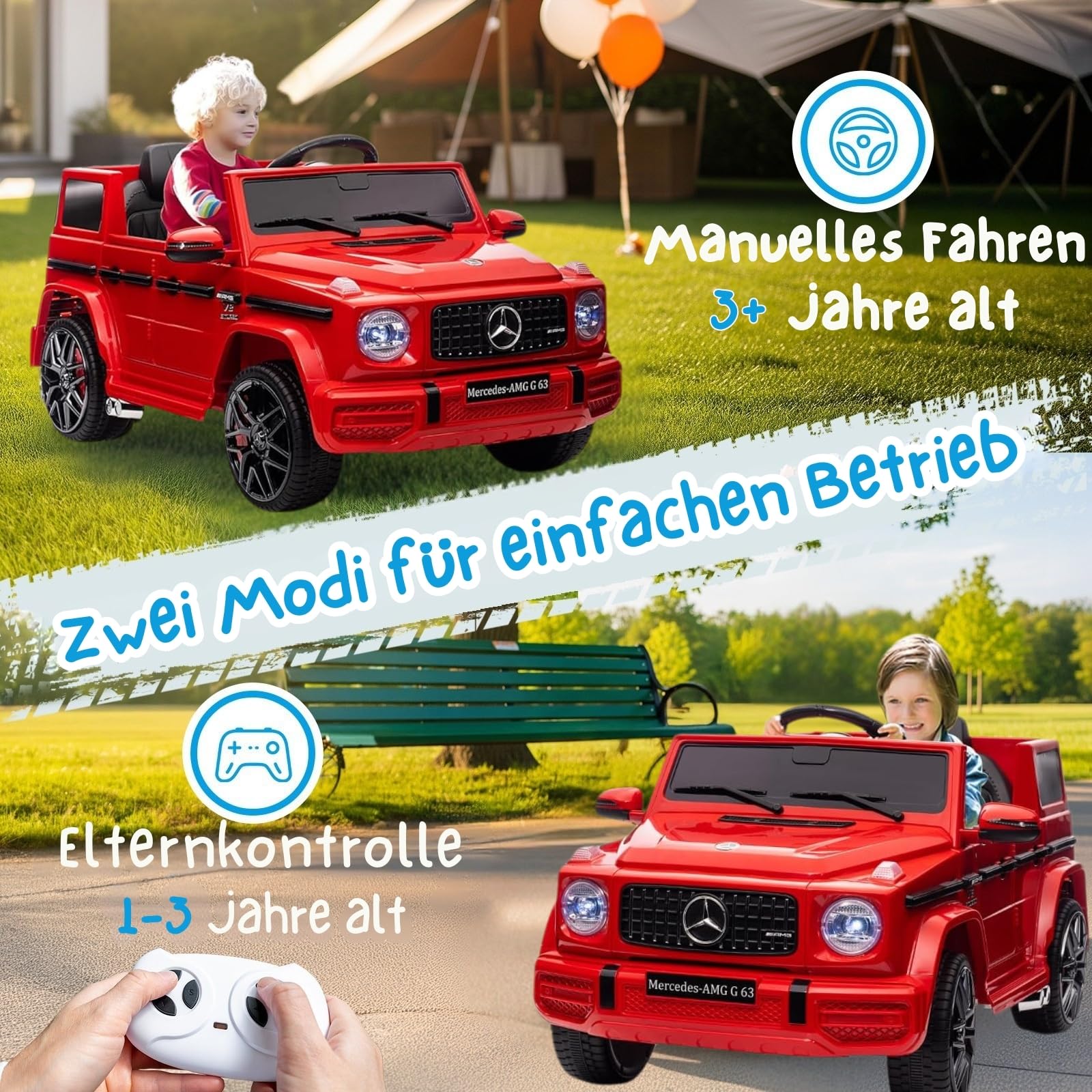 LALAHO Kinder Elektroauto Mercedes AMG G63,12V 7ah, mit 2.4G Fernbedienung, Kinderauto Kinderfahrzeug，Elektrofahrzeuge für ab 3 Jahre (Rot)