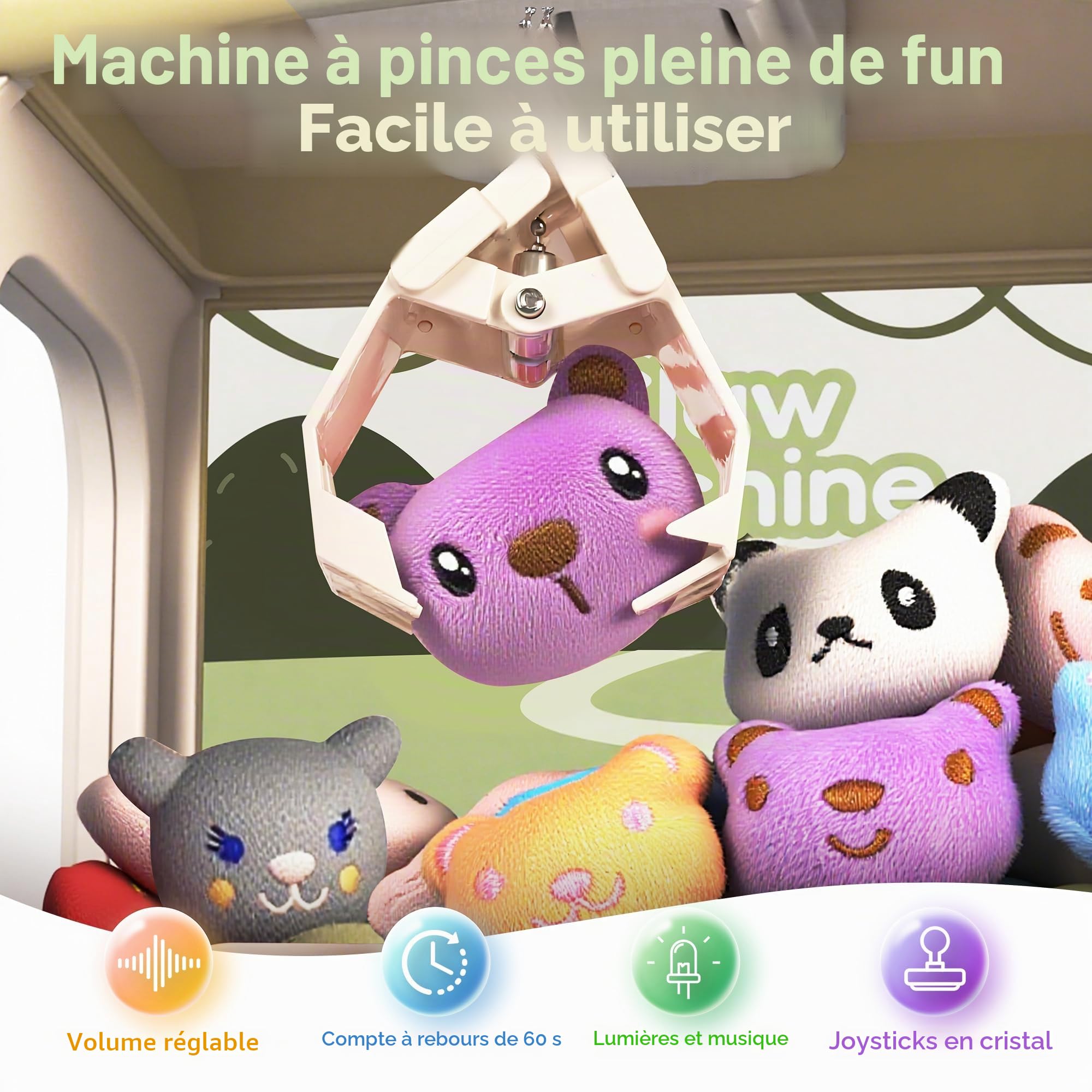 cossy Candy Grabber Machine, Machine à Attraper avec Lumières & Musique, Machine à Griffes pour Enfants avec 20 Peluches & 24 pièces de Monnaie, Cadeau d‘Anniversaire, Noël, Mignon Dinosaure