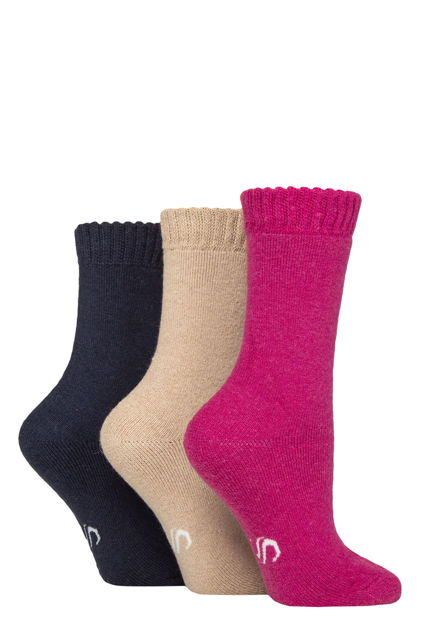 SockShop Women’s Wool Blend Thermal Socks 3 Pack – Warm, Cushioned, Breathable Terry Loop, Reinforced Heel & Toe, Moisture-Wicking, for Walking & Cold Weather, UK 4–8 Magenta/Beige/Midnight