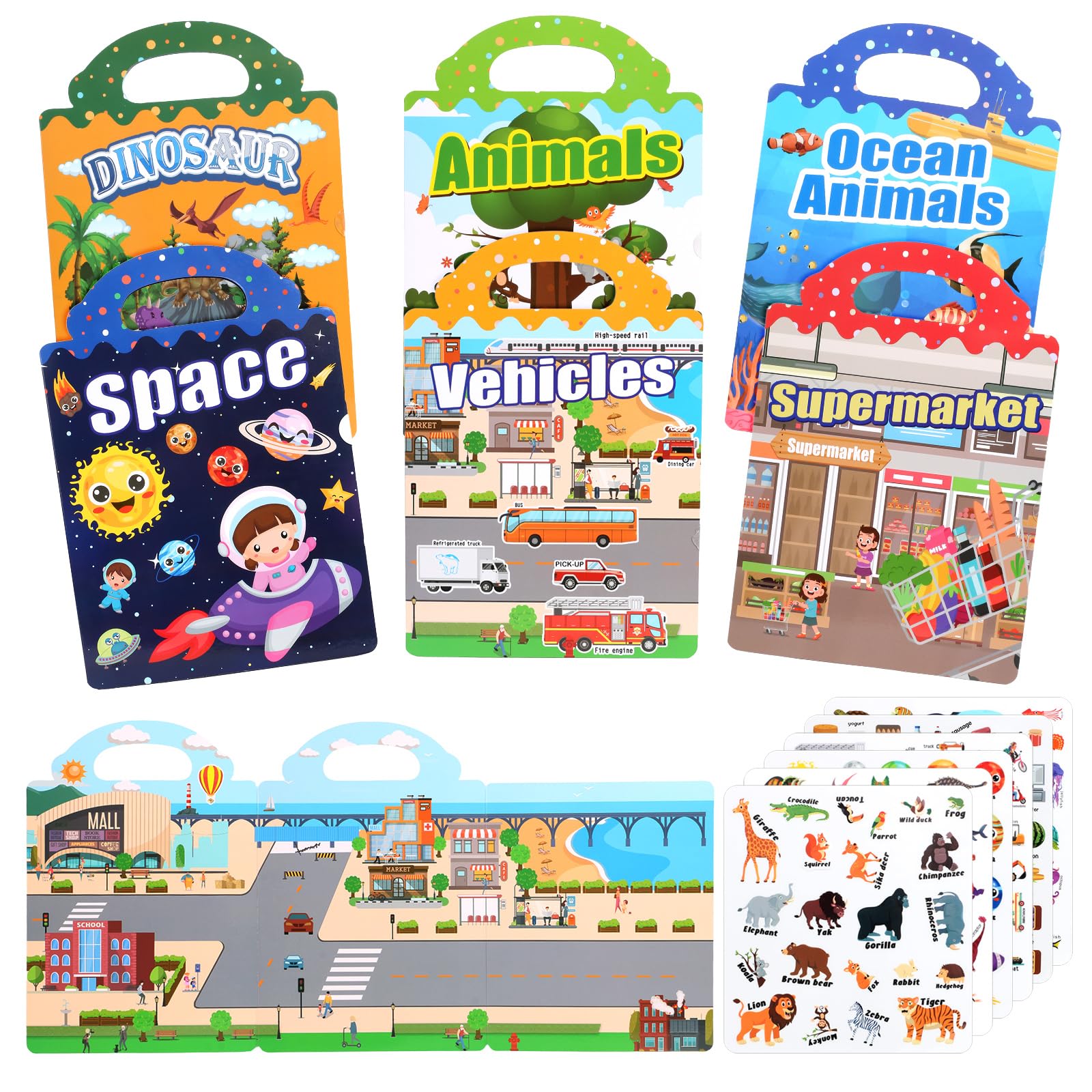 6 Pack Reusable Sticker Books for Toddlers 2-4 Year Olds Jelly Stickers