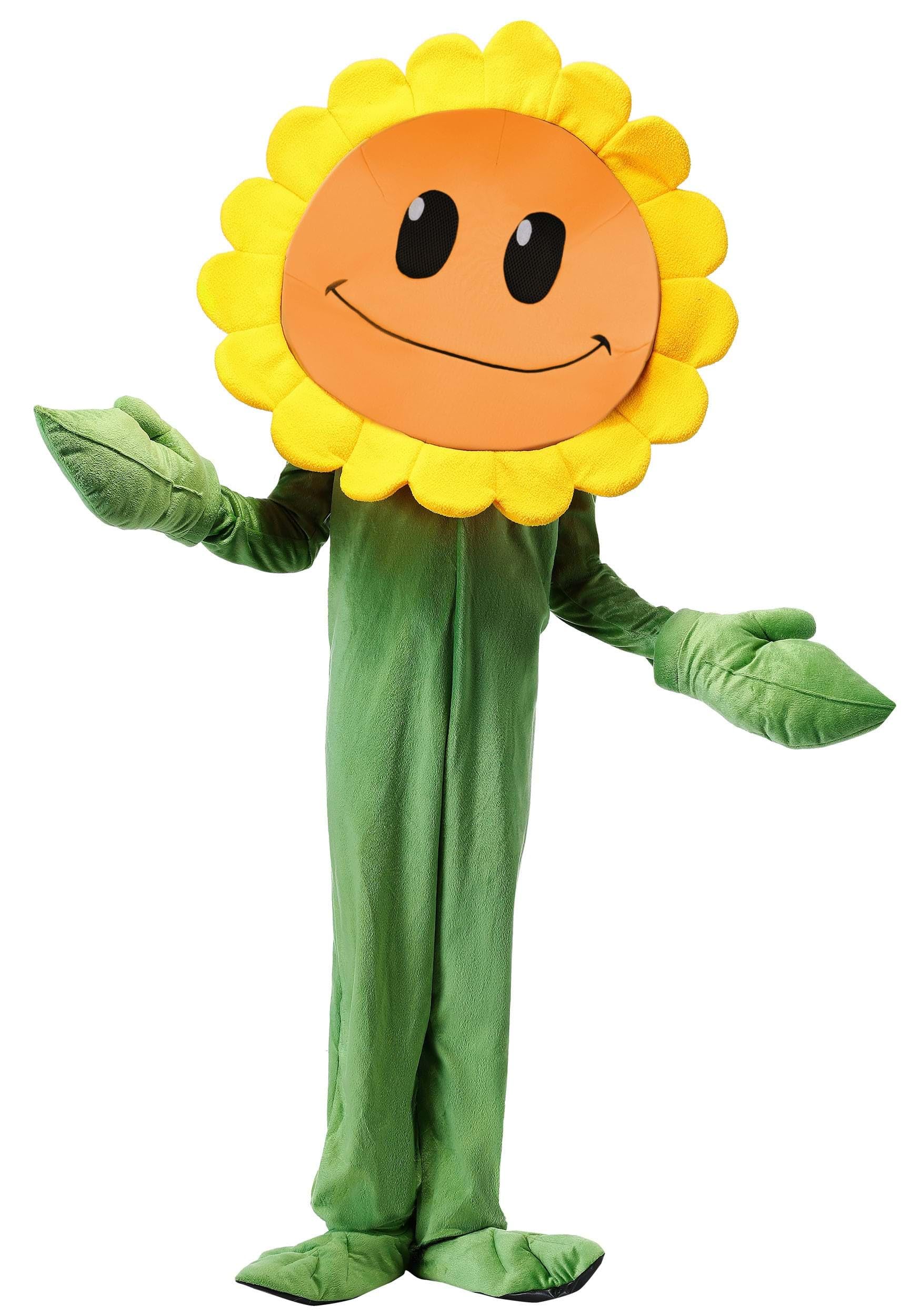 Plants Vs Zombies Costume For Kids | Nature Jumpsuit | Sunflower Mask With Mesh Eyes & Mitt Leaves