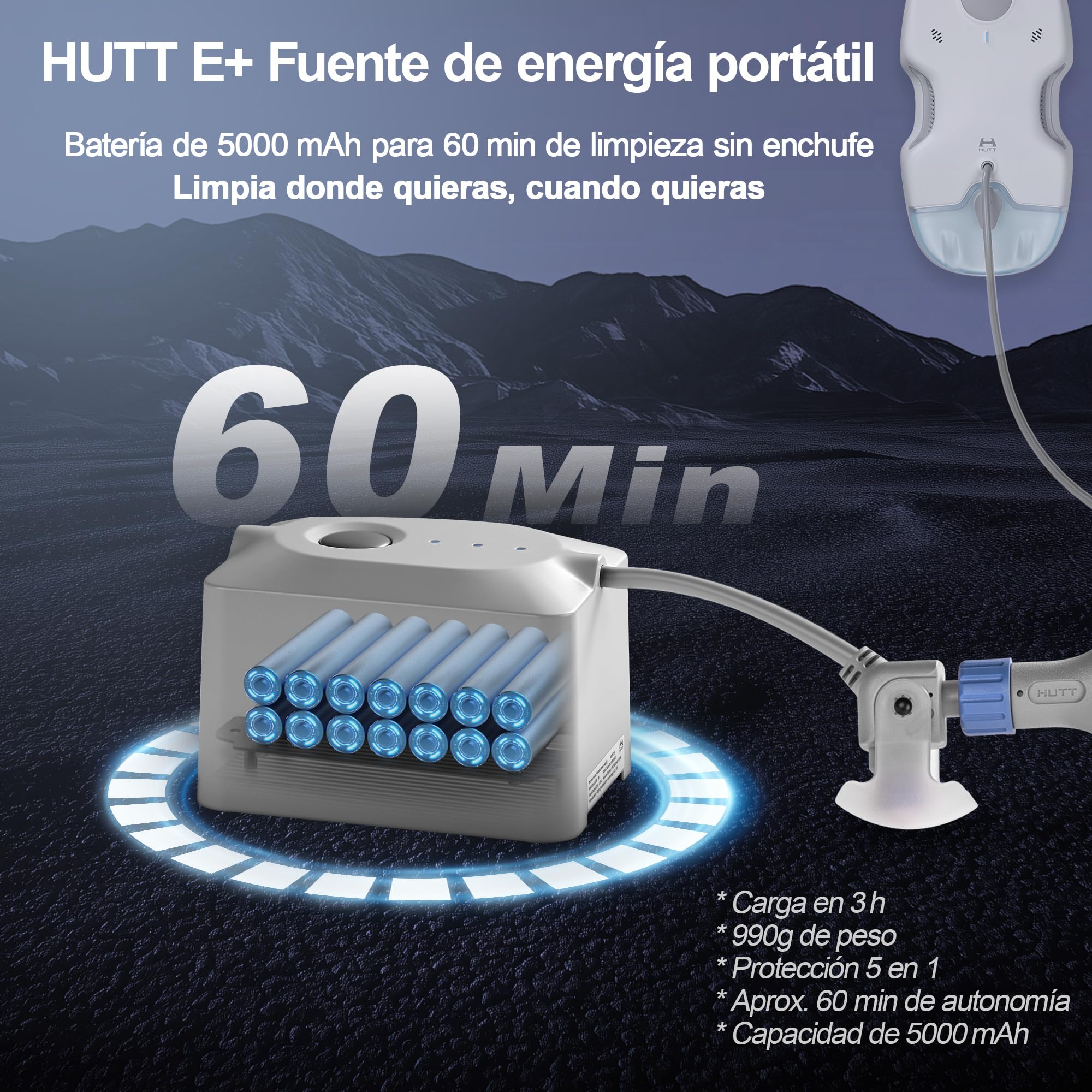 HUTT S7 Plus Robot Limpiacristales con Fuente de Energía Portátil, Sistema Dual Drive Flotante 3D, Carga Durante el Funcionamiento, Pulverización Automática y Protección Múltiple, Blanco